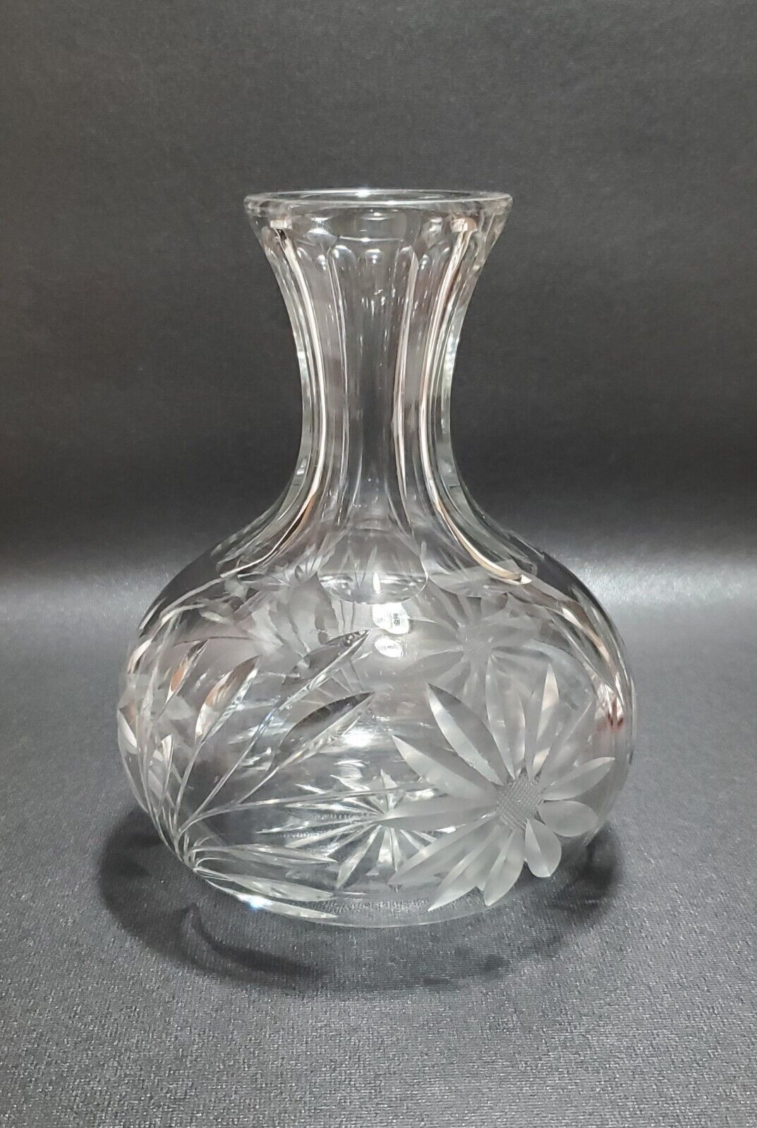 Antique Heavy American Brilliant Cut Lead Crystal Flower Carafe, Vase, Some Wear
