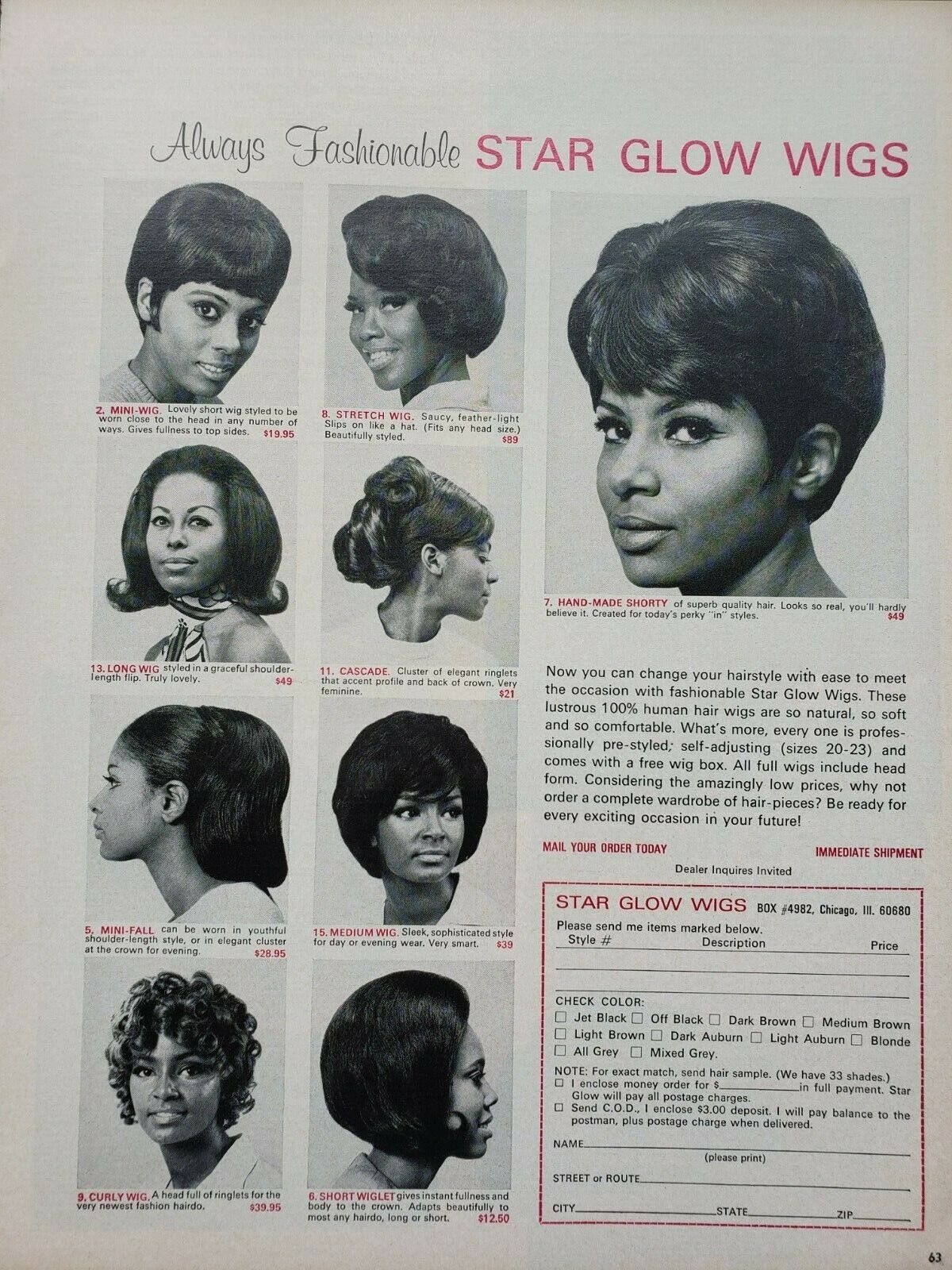 Vintage 1967 Star Glow Wigs Print Ad Ephemera Wall Art Decor 
