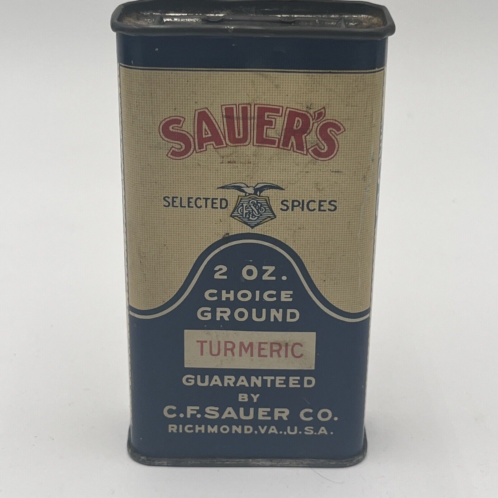 Vintage 1920\'s-1930\'s C. F. Sauer\'s Ground Choice Turmeric Tin, 2 Oz.