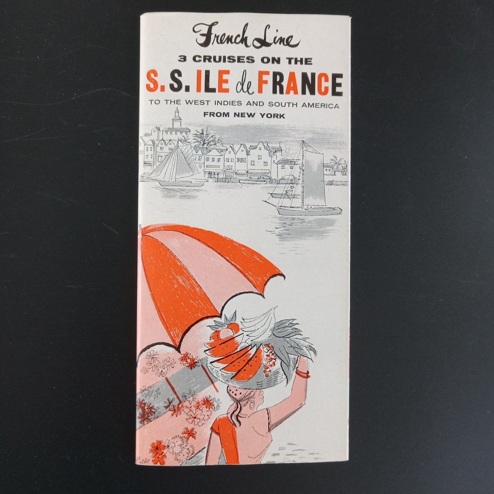 SS ILE DE FRANCE French Line Cruise Brochure West Indies S. America NY 9/1956