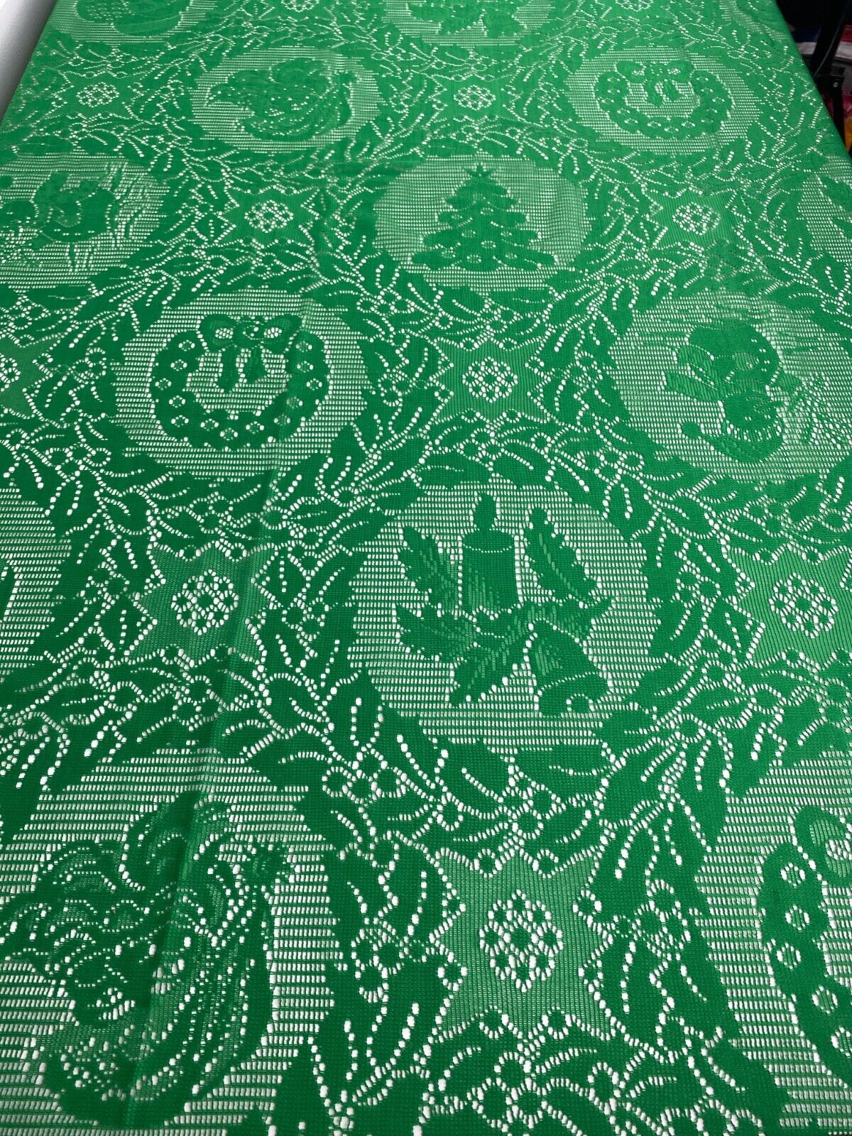 Christmas Tablecloth Machine Lace Holiday Decor Green 61 Inch
