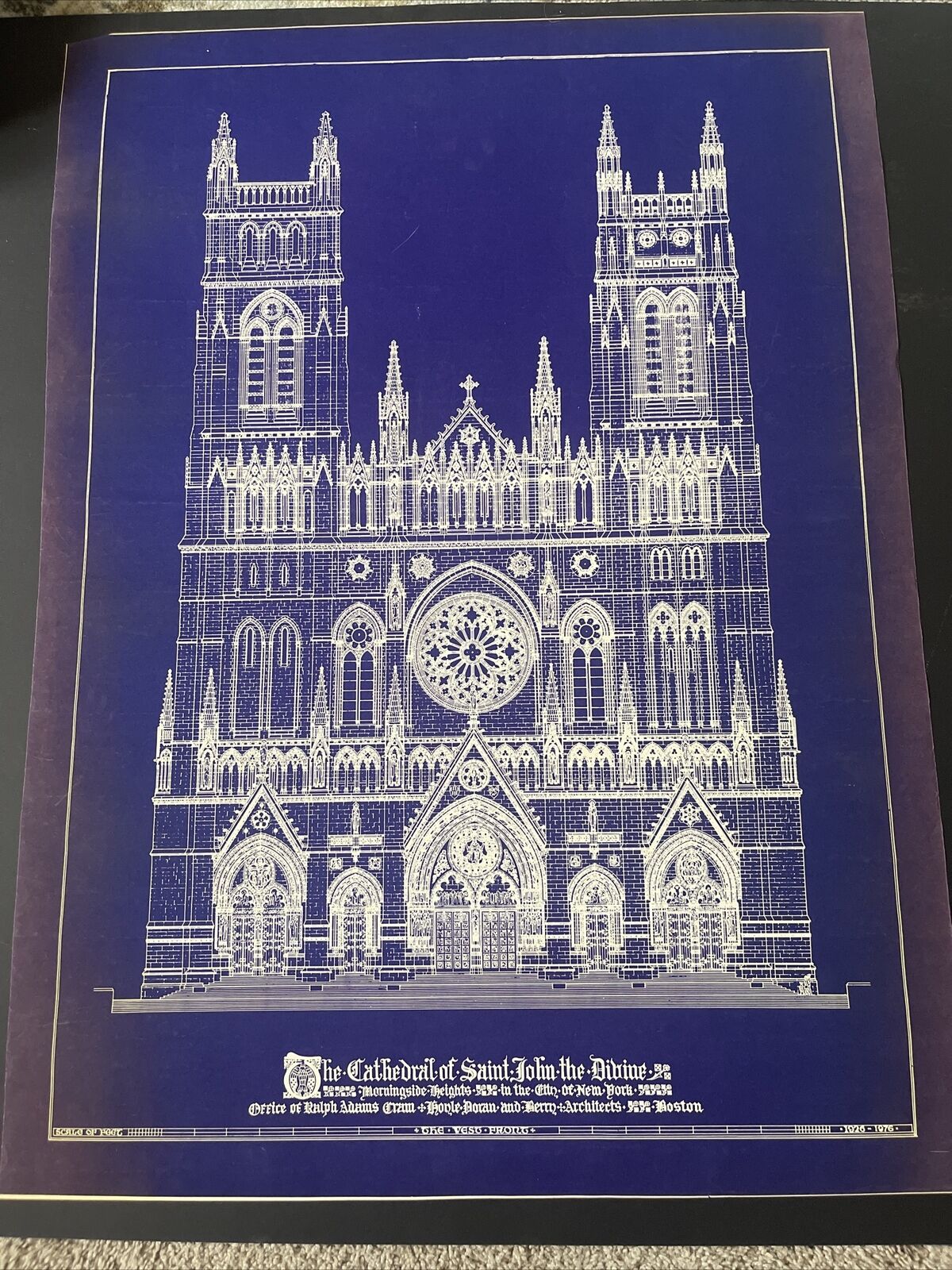 original blueprint poster of the cathedral of saint john the divine 1926-1976