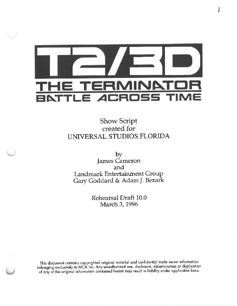 Terminator T2 3D Battle Across Time Show Script Universal Orlando Studios