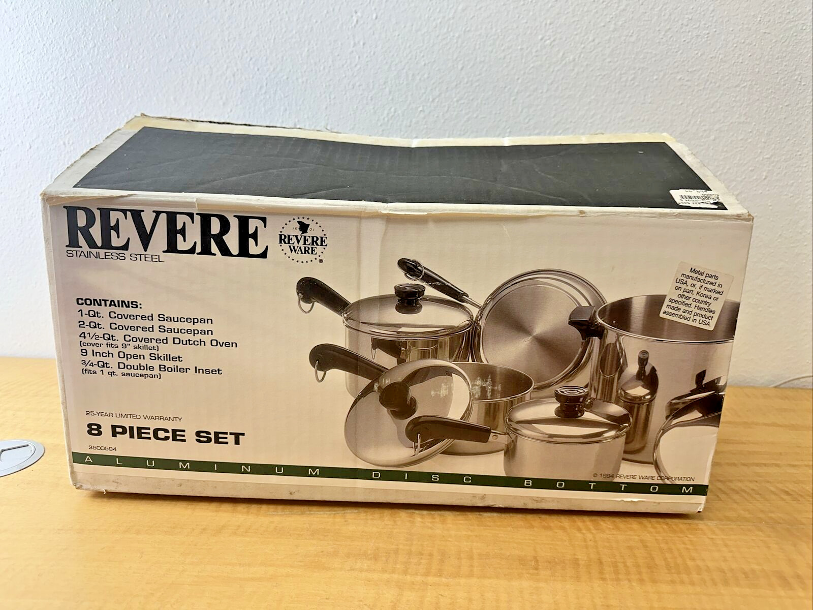 RARE New In Box From 1994-Revere Ware Aluminum Disc Bottom Cookware 8 Piece Set