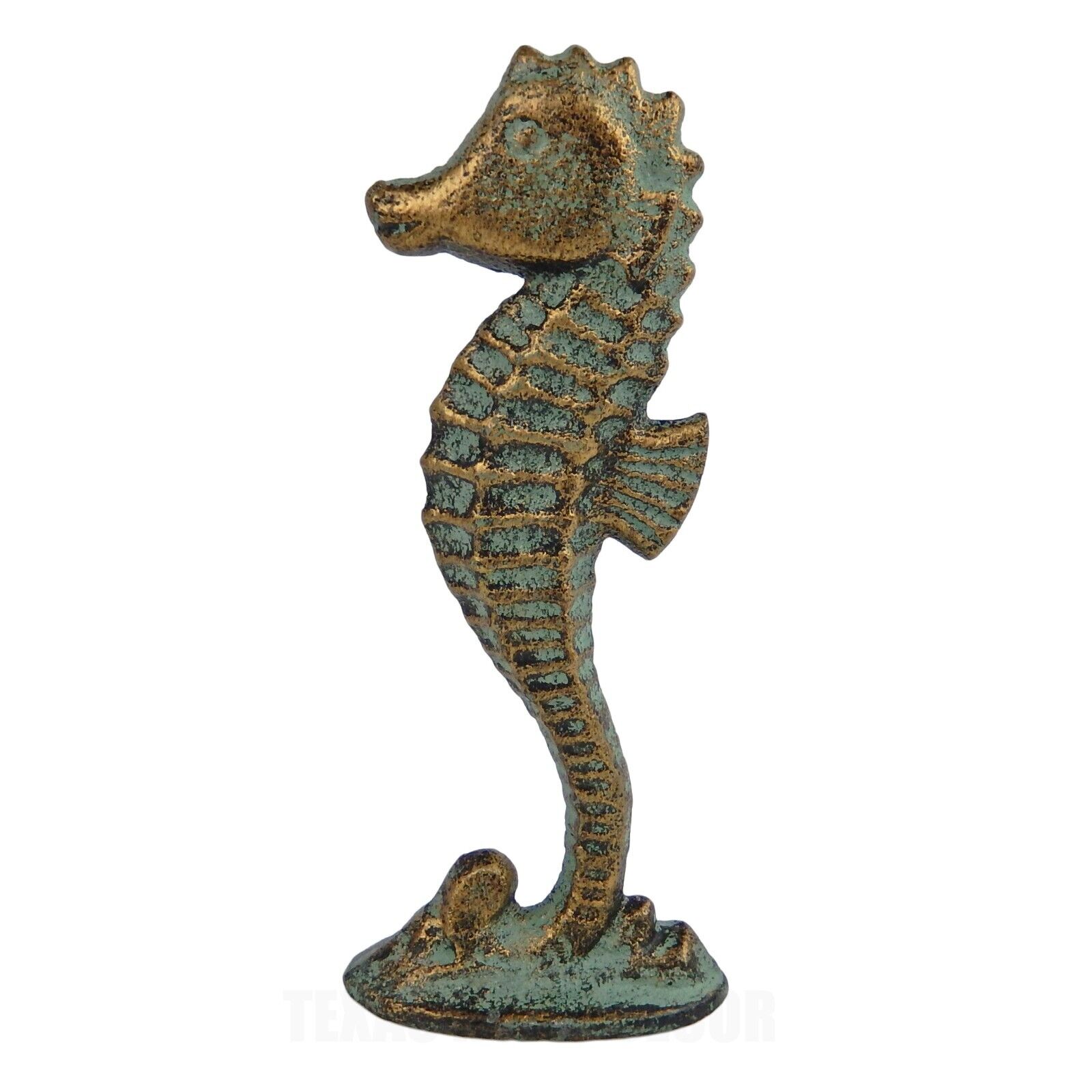 Cast Iron Seahorse Table Top Figurine Statue Verdigris Patina Nautical Decor
