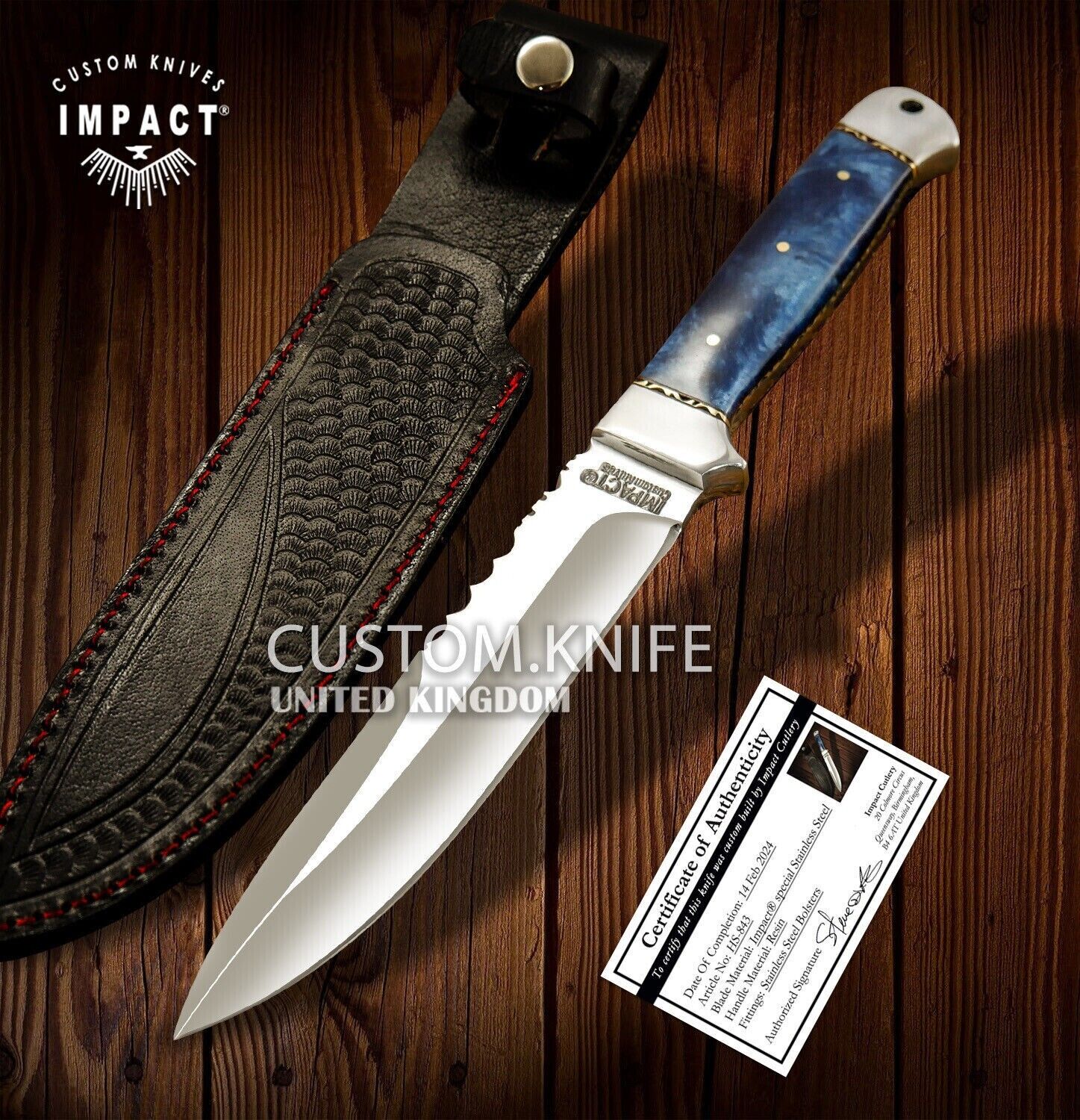 IMPACT CUTLERY RARE CUSTOM FULL TANG SKINNING KNIFE RESIN HANDLE- 1558