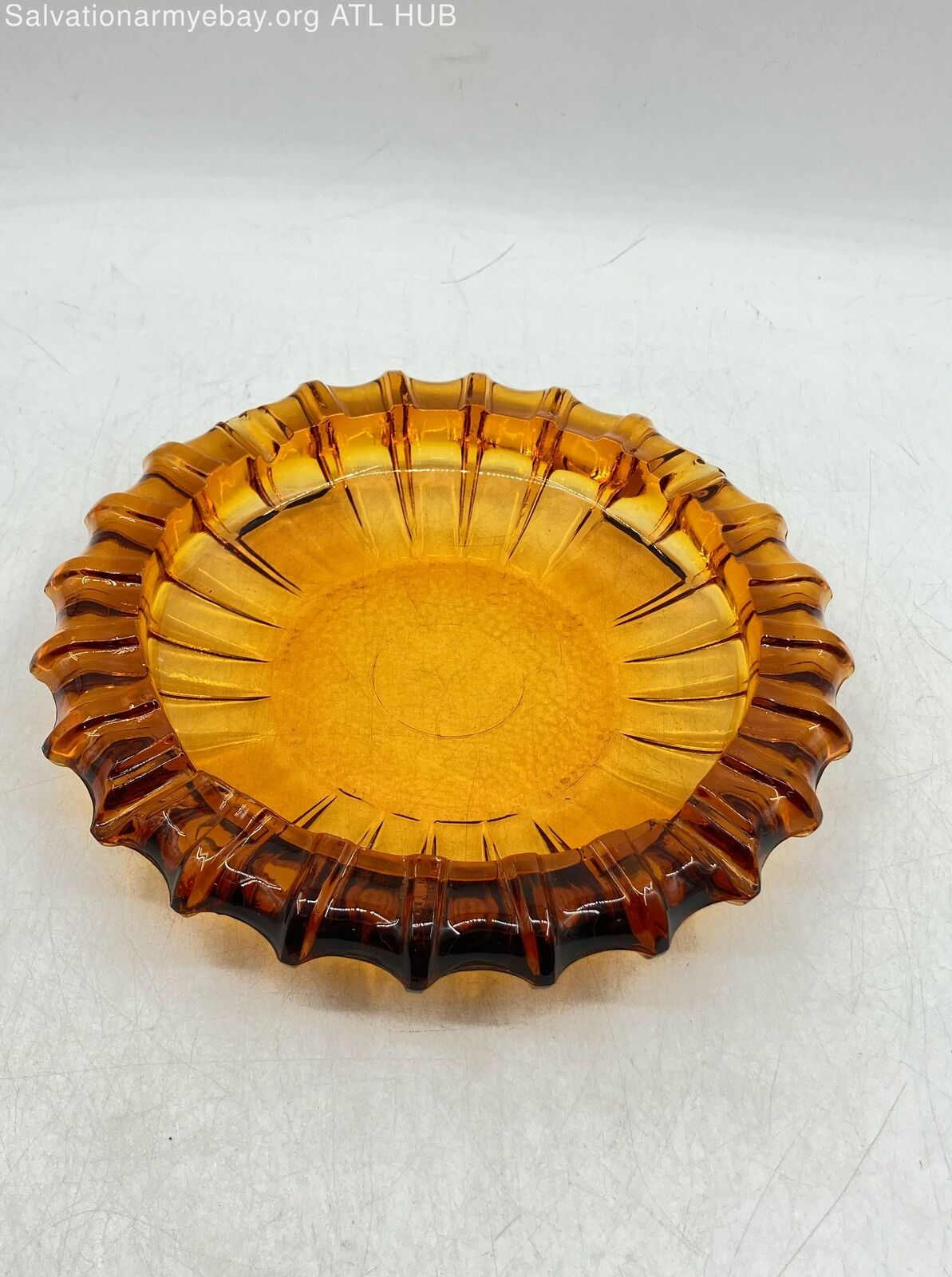 Vintage 1940 \'s Fostoria Glass Amber Ashtray Sunburst