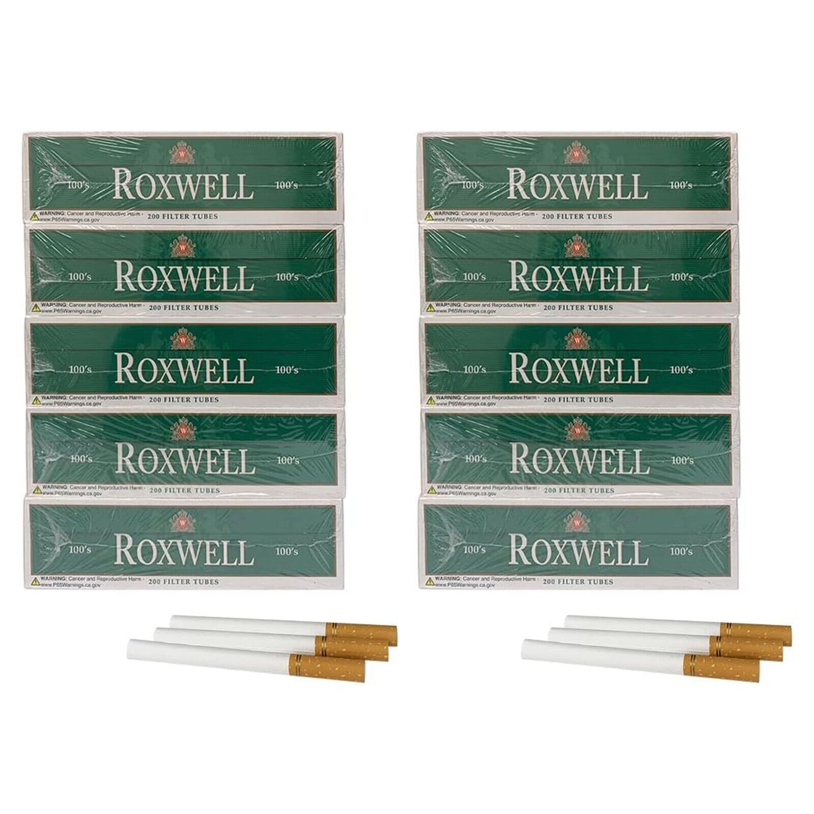 Roxwell Pre-Roll Tubes 100mm Green Menthol Cigarette Tubes 10 Pack of 200 Count