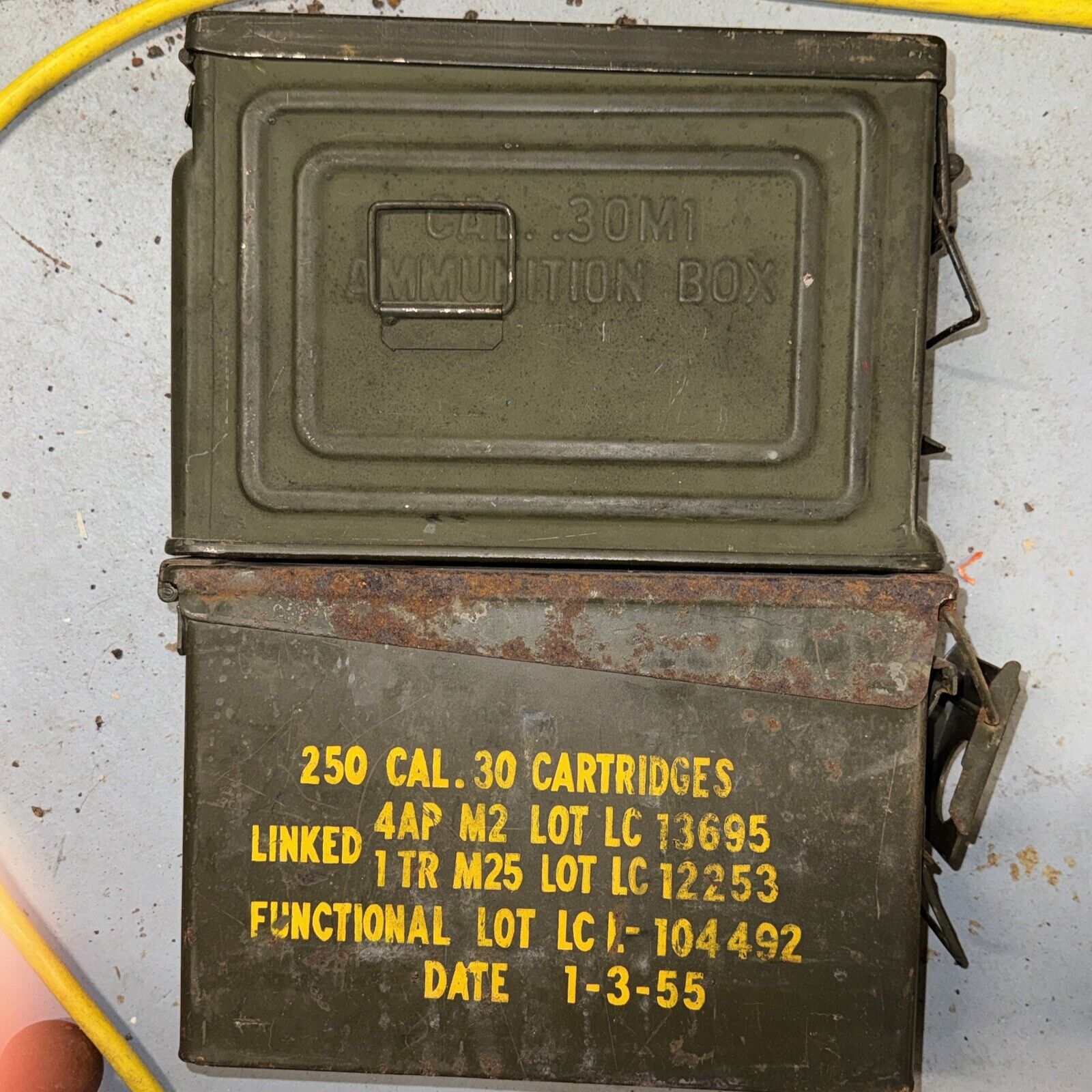 2 WW2 Korean War Era US Army .30 M1 Steel Ammunition Box OD Green Ammo Can