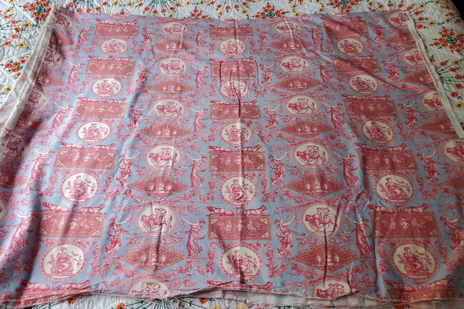 Vintage Laura Ashley English Country Print TOILE Fabric Length 2.5 yards