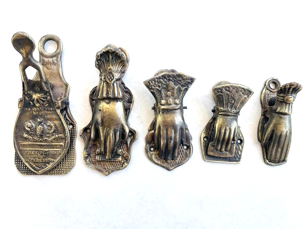 5 Pc 1940\'s Old Brass Hand Crafted Engraved Lady Hand Shape Victorian Paper Clip