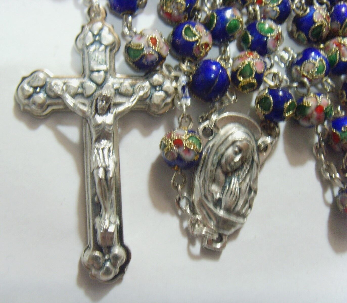 vintage catholic religious large 21 inch rosary real Cloisonné beads 52753