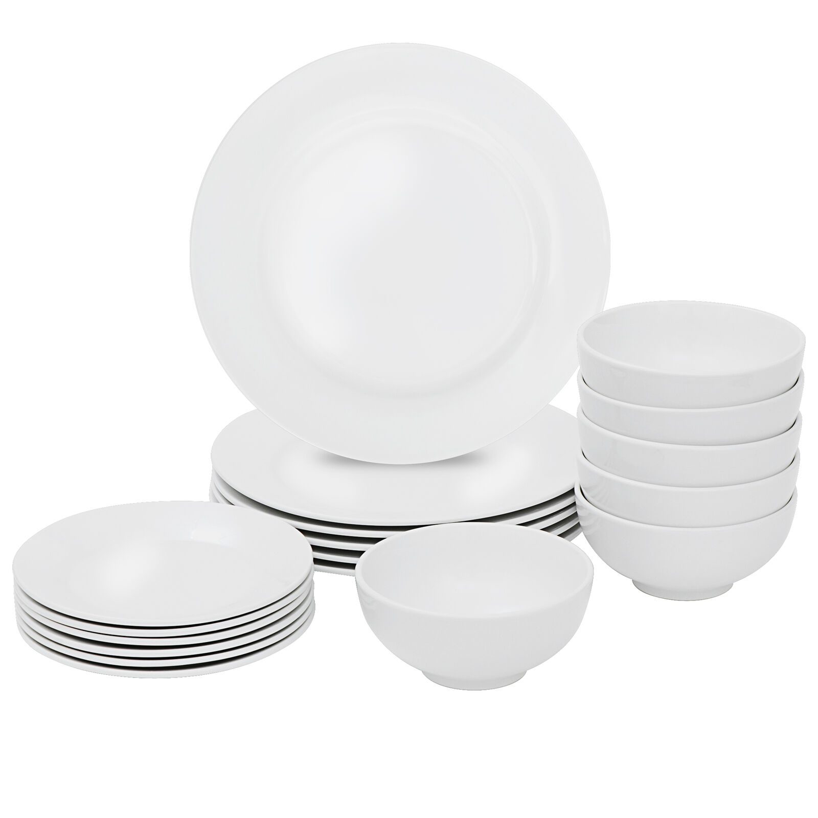 Round 18-Piece White Kitchen Dinnerware Set Plates and Bowls Service for 6 