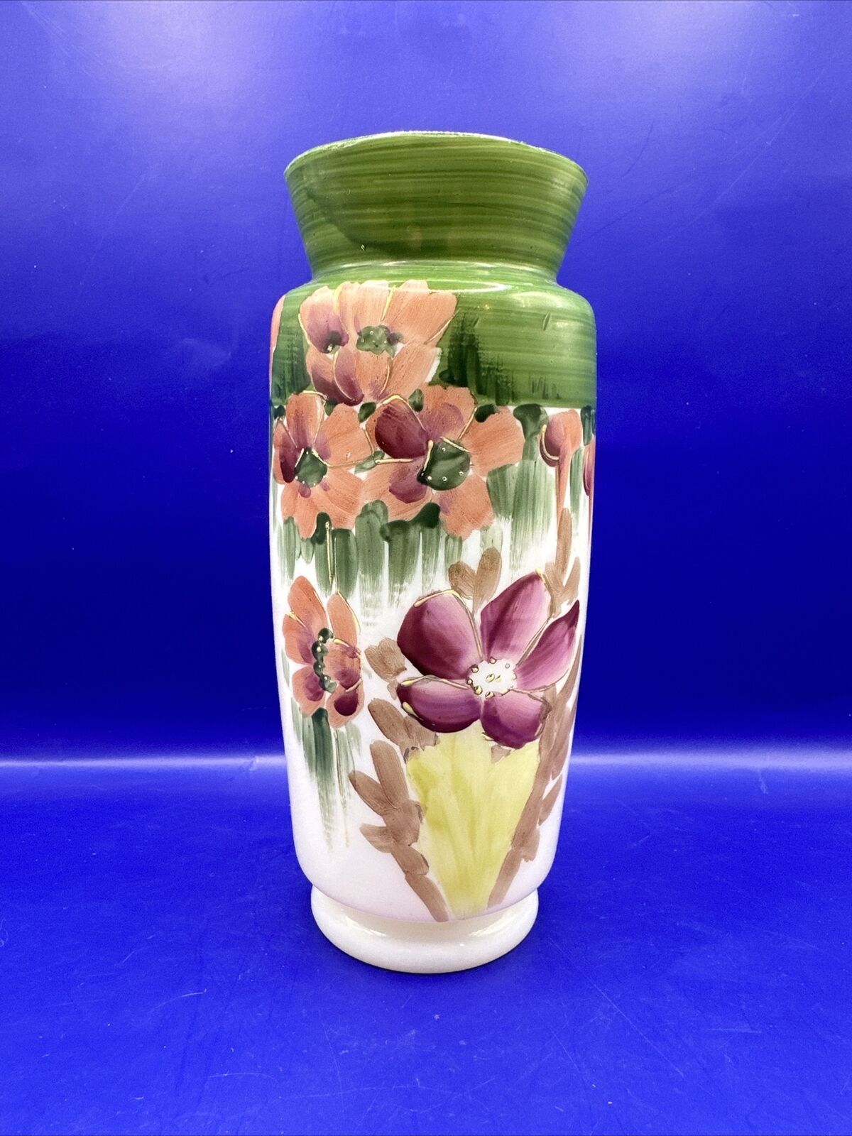Vintage Bristol Opaline Vase Hand Painted Flowers 7”