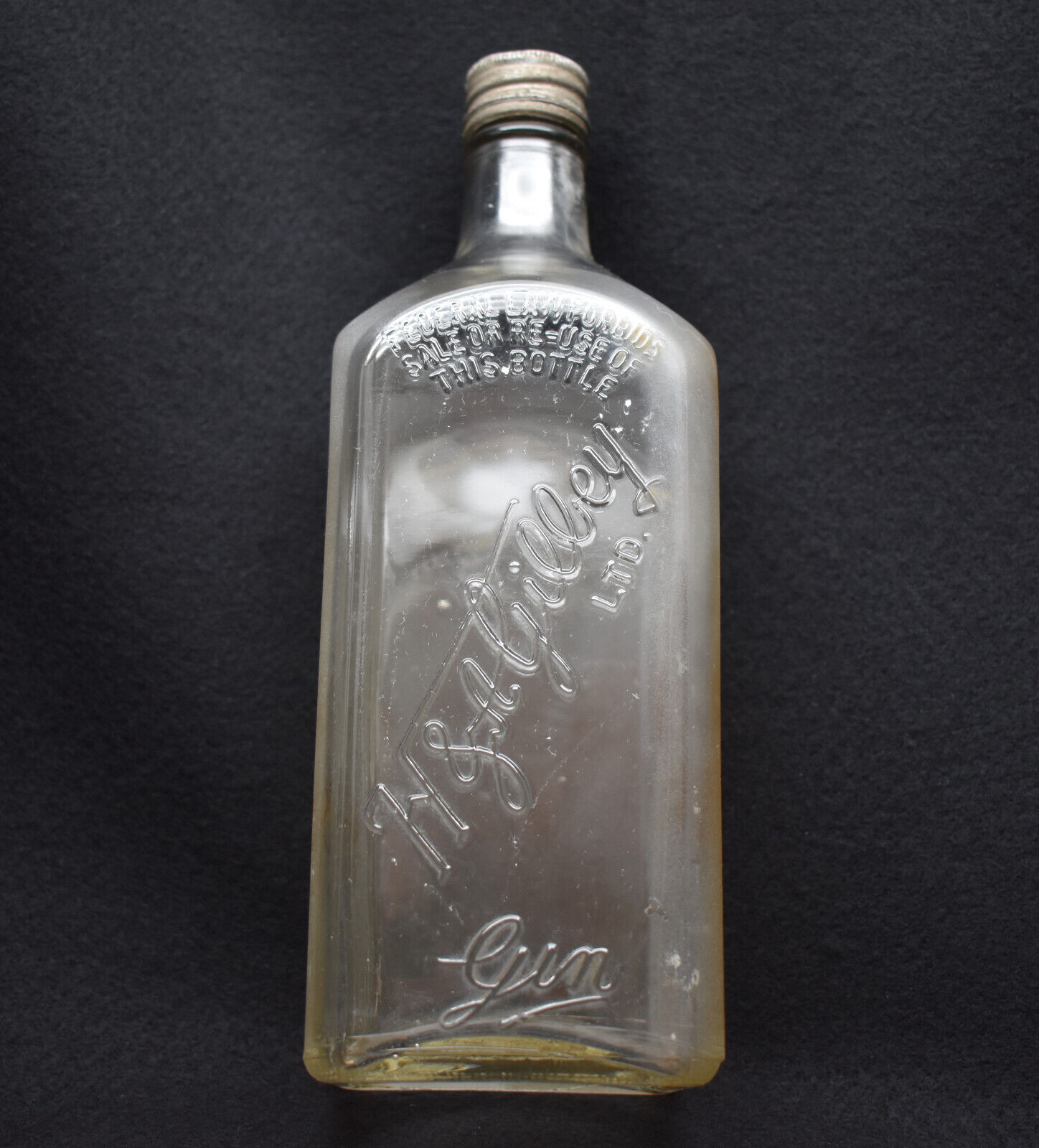 H&A Gilley LTD. Gin Frosted Square Glass Embossed Vintage Bottle W/ Original Cap