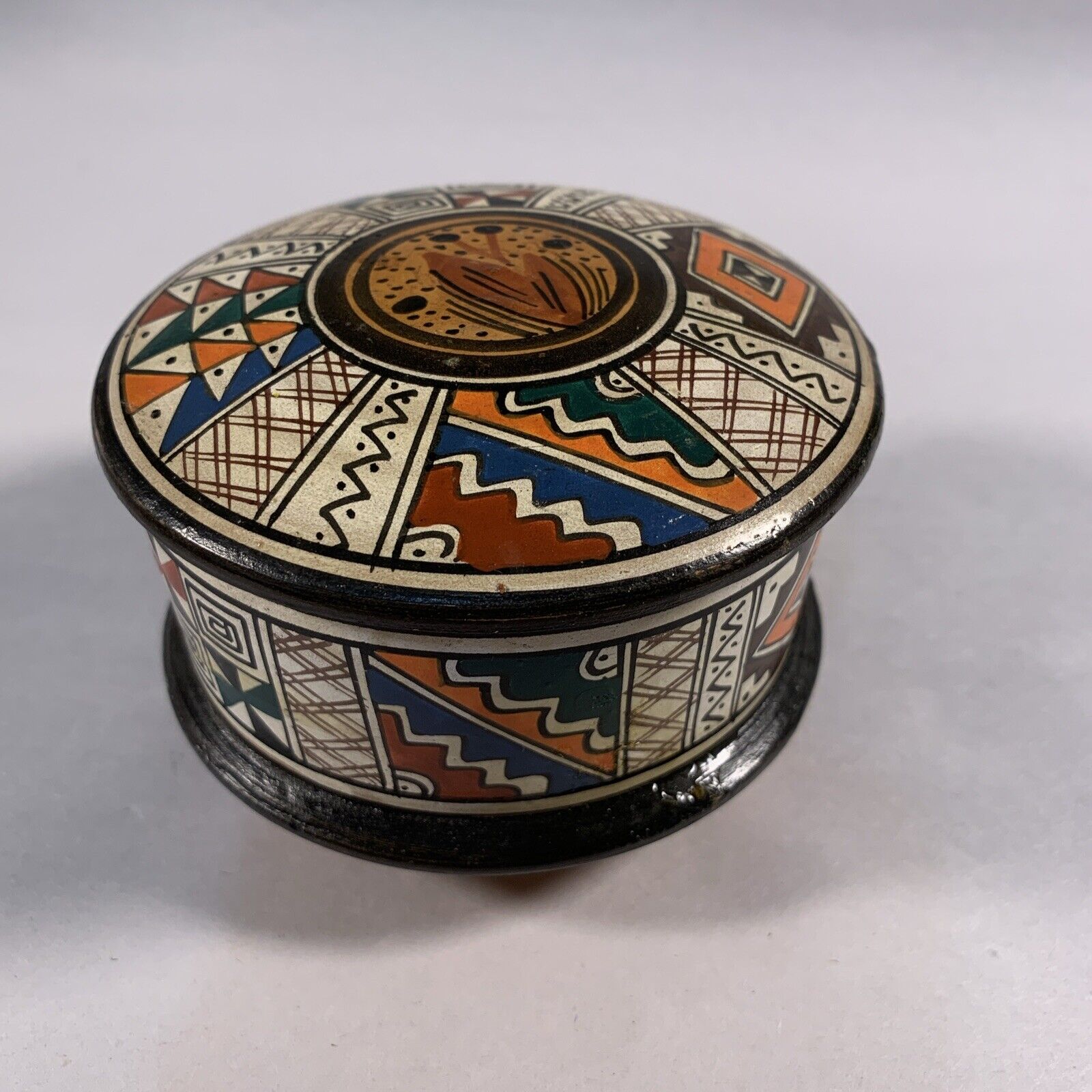 Beautiful Vintage Hand painted Trinket Box With Lid. 2.5” High X 4” Wide