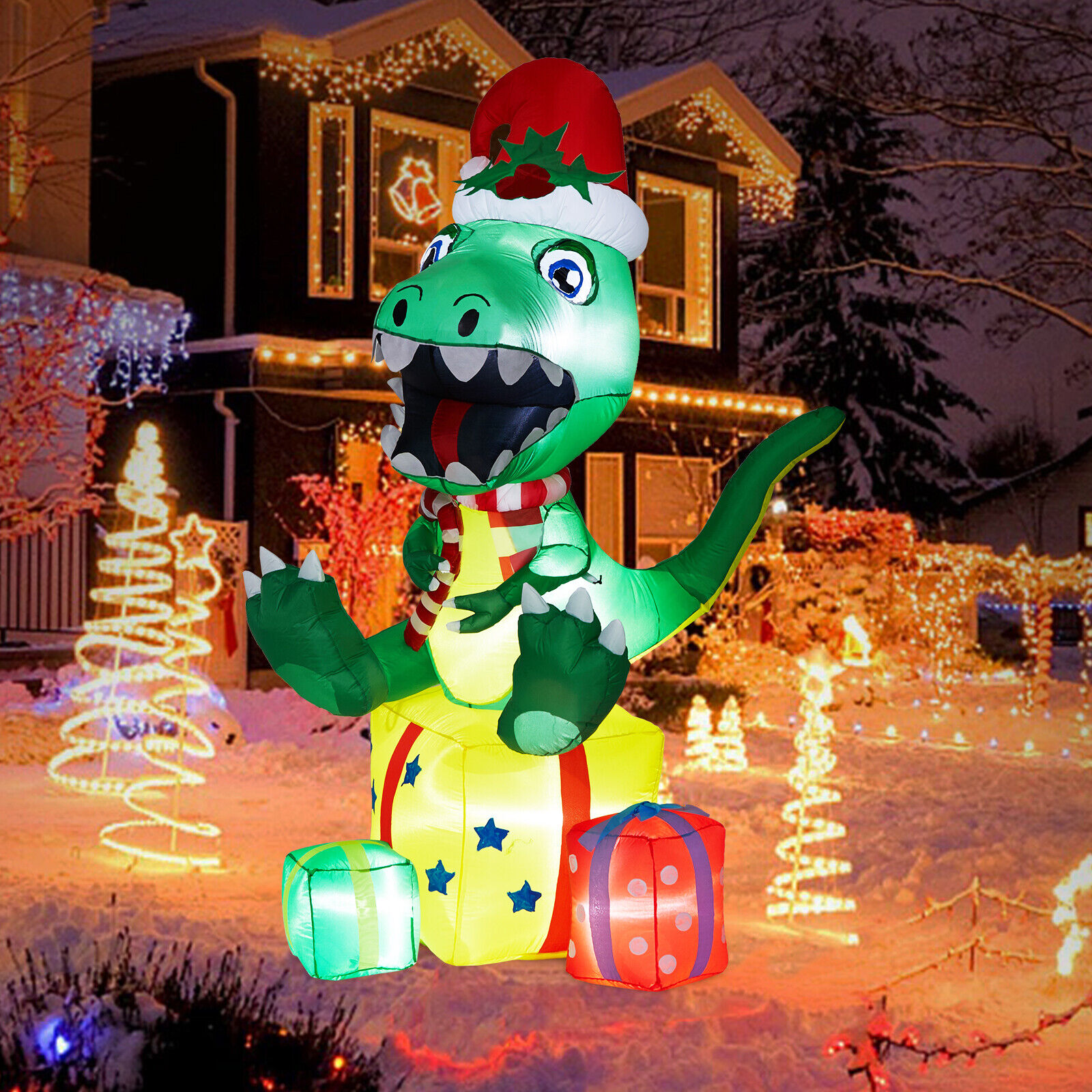 5Ft Christmas Inflatable Blow Up Tyrannosaurus Rex LED Light Outdoor Decoration