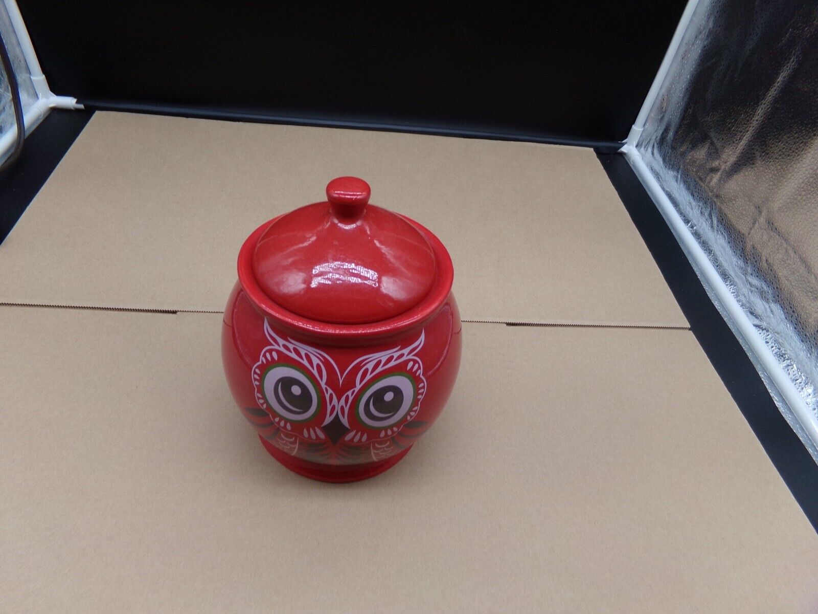 Katie Brown Owl Canister Cookie/ Snack Jar Red No Chips/ No Cracks
