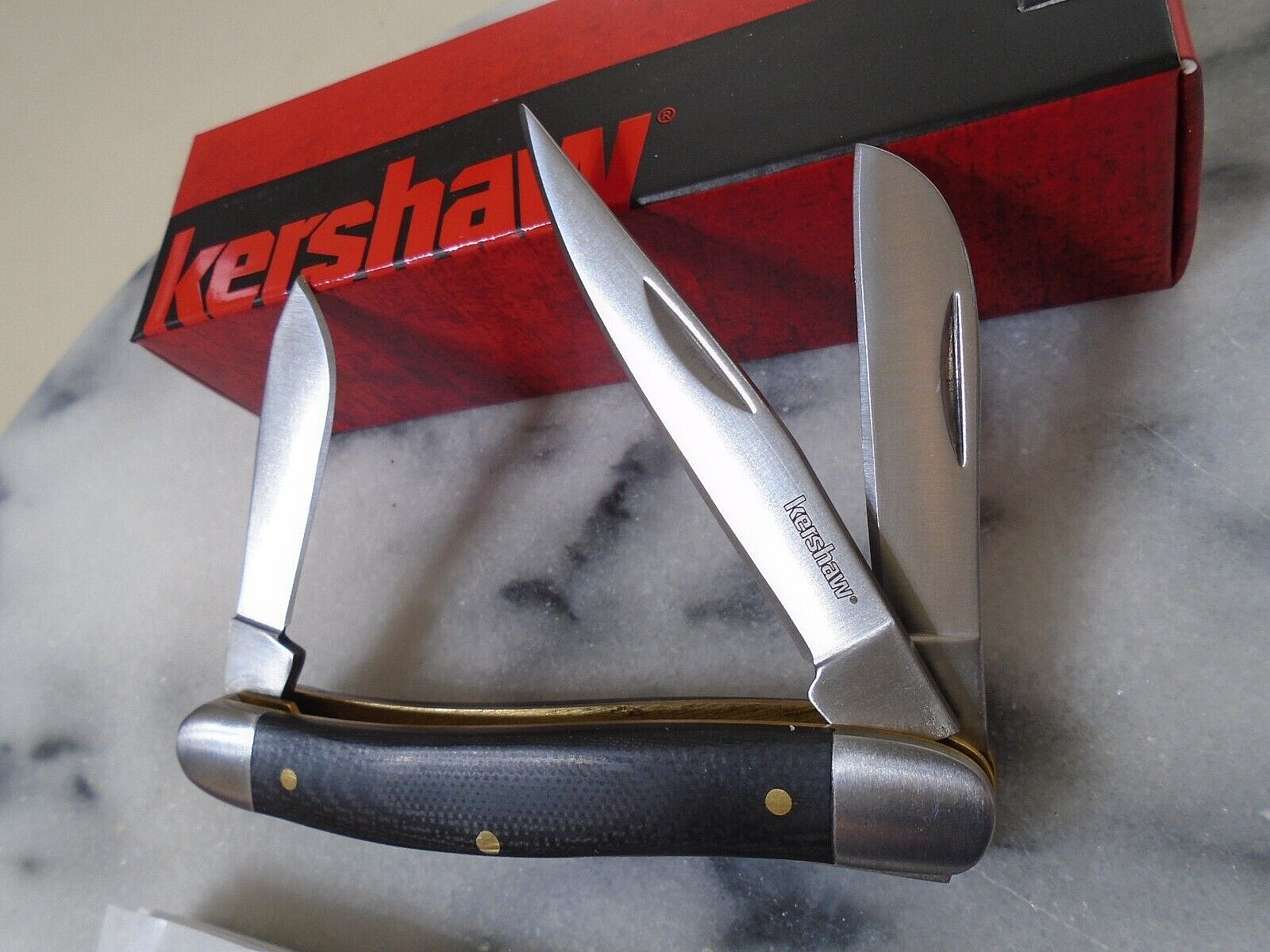 Kershaw Brandywine Stockman 3 Blade Pocket Knife 4382 Black G10 Folder 7Cr17MoV