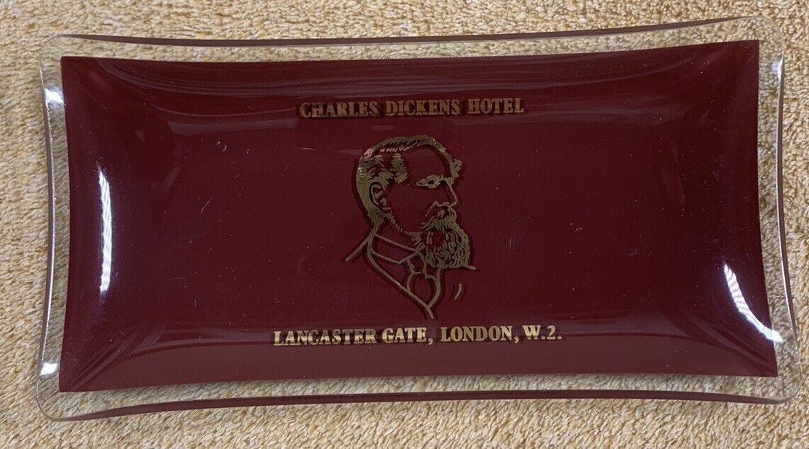 Vintage Charles Dickens Hotel Glass Tray Trinket Key Holder
