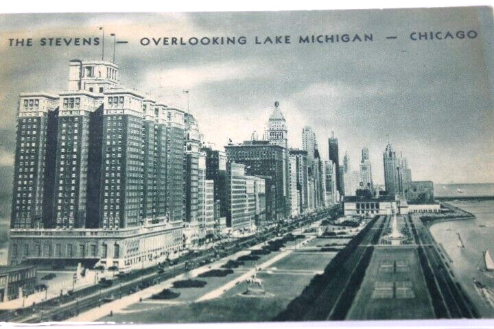 Vintage 1941 RPPC Real Photo The Stevens Overlooking Lake Michigan Chicago