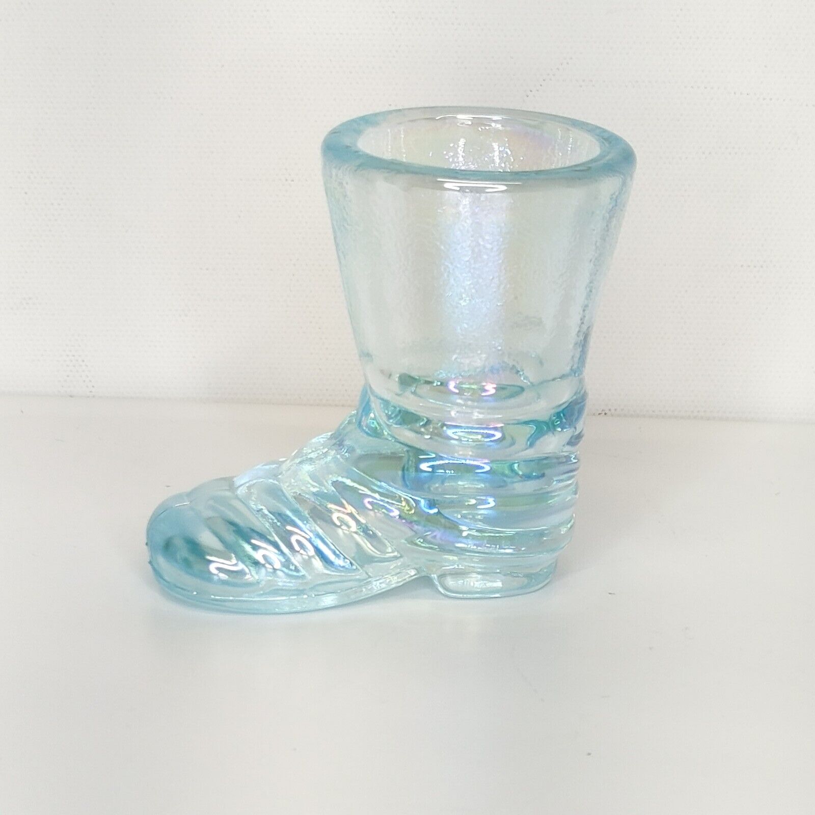 Vintage Imperial Glass Boot Toothpick Match Holder Iridescent Blue 2 3/4\