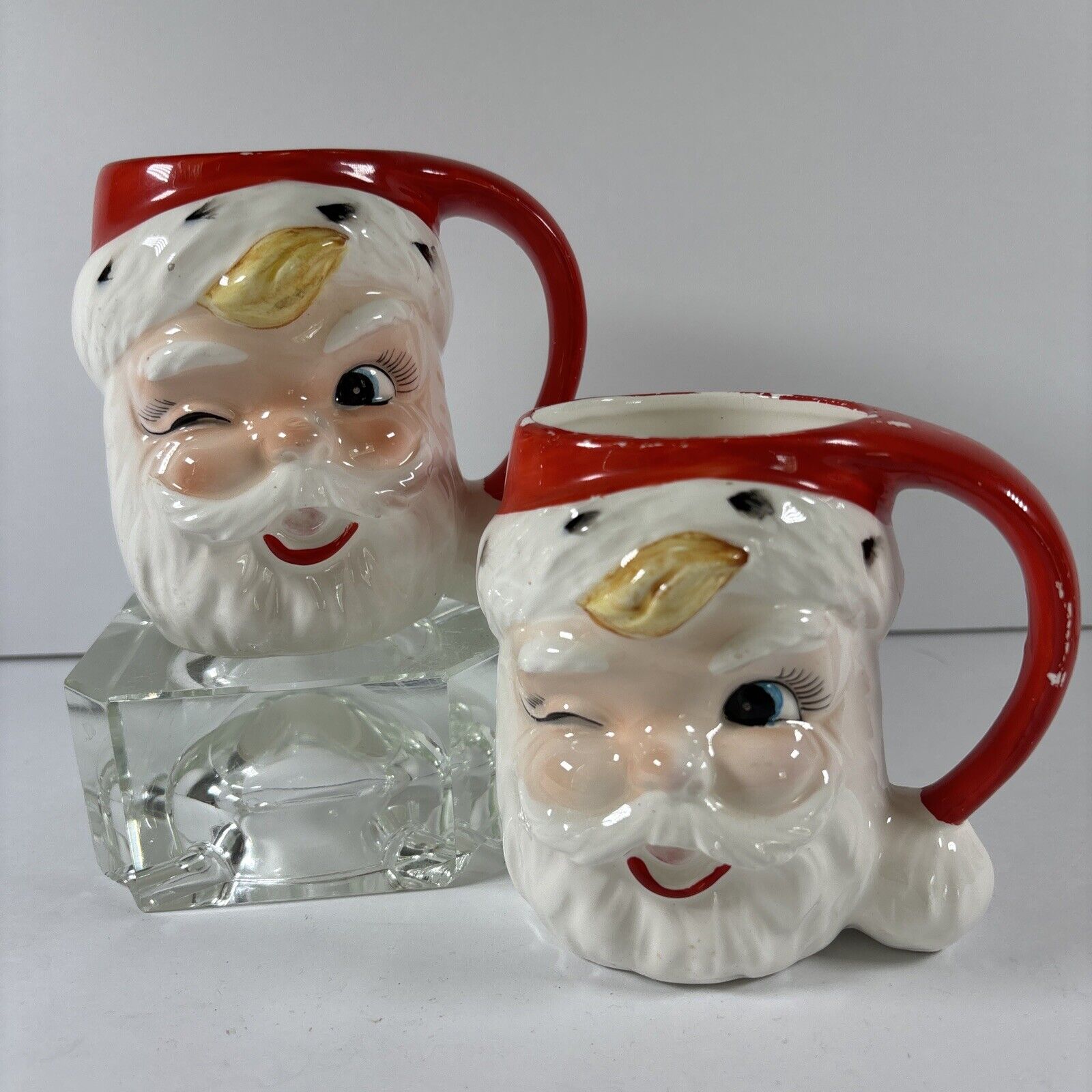 Vintage Ceramic Santa Claus Winking Head Face Mug Cup Christmas