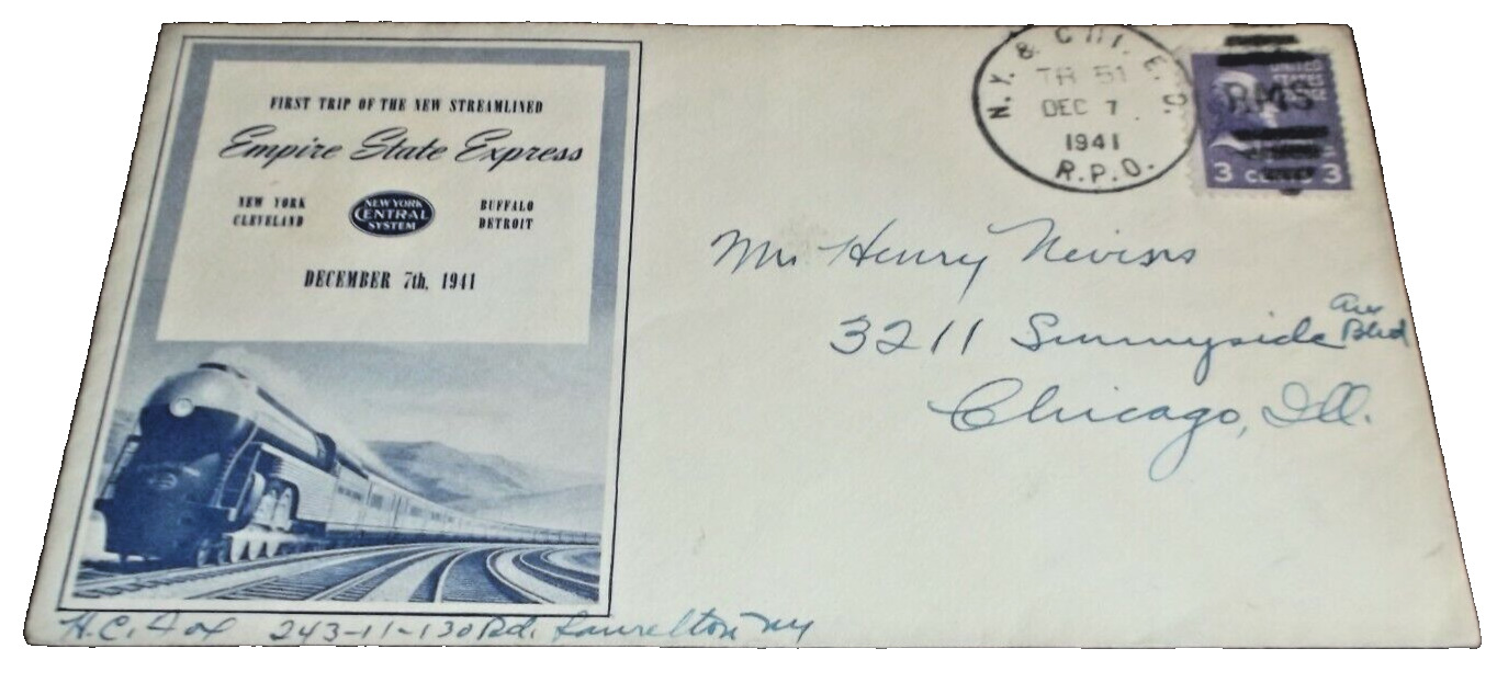 1941 HISTORIC NEW YORK CENTRAL NYC THE EMPIRE STATE EXPRESS PEARL HARBOR DAY D