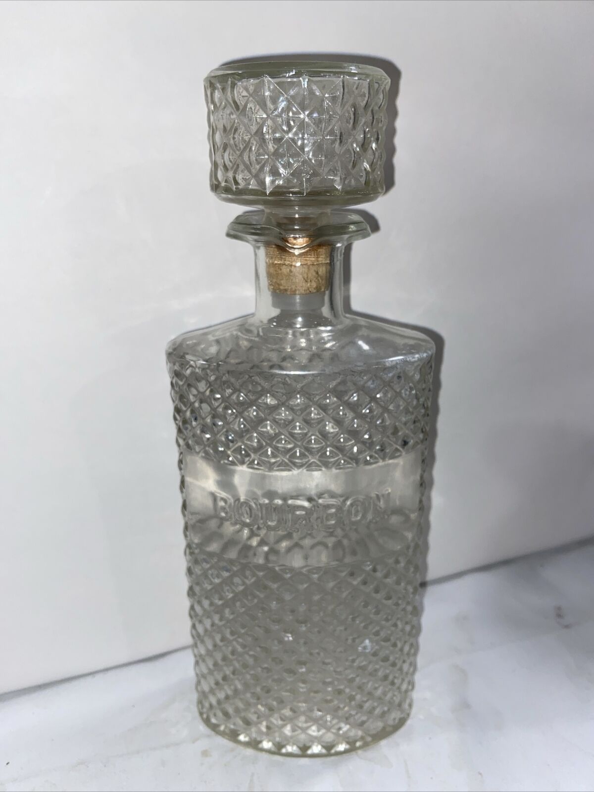 Vintage Crystal Diamond Cut Design Anchor Hocking Bottle 11.5 Tall-C
