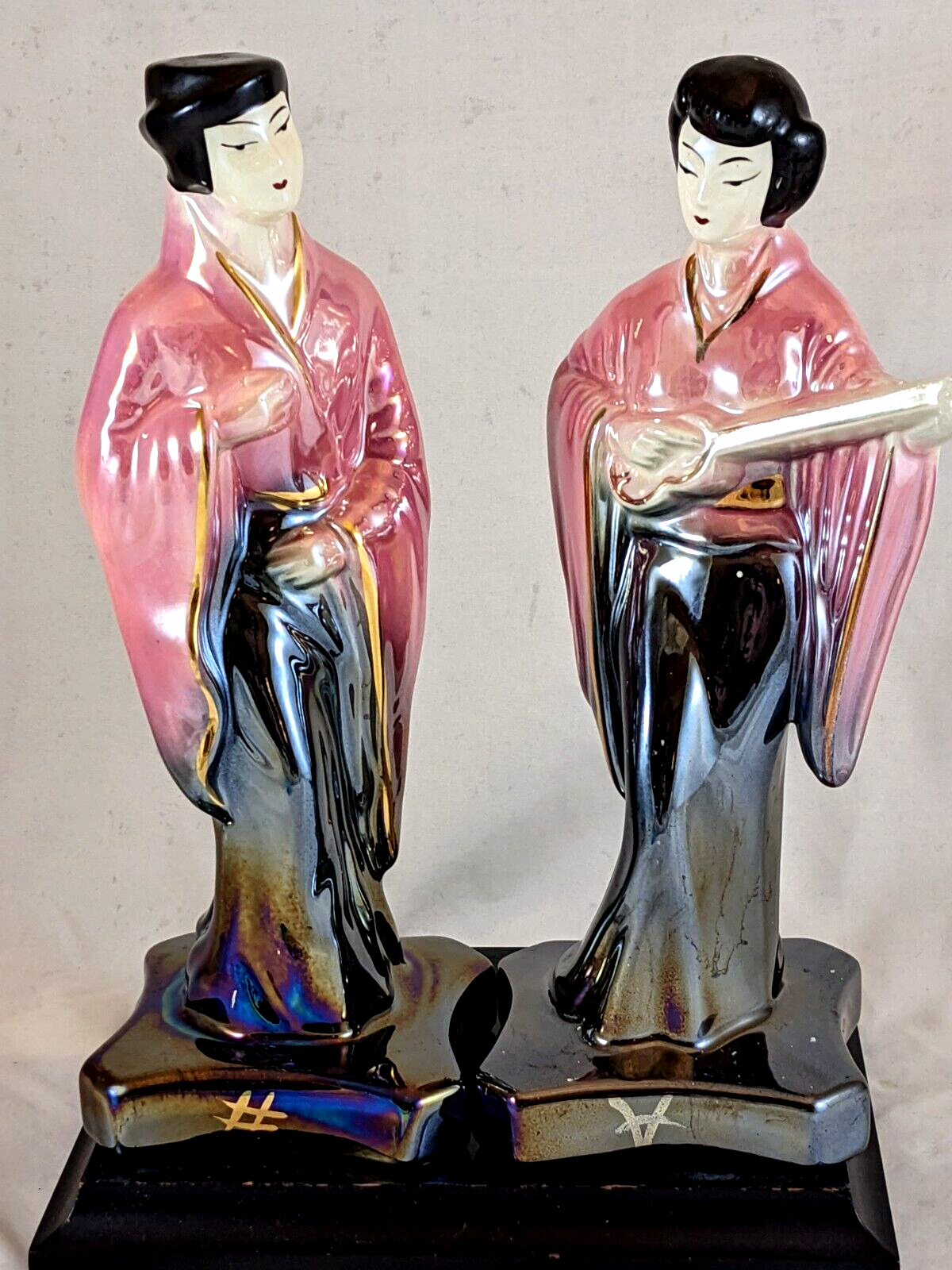 Vintage Stanfordware Lusterware Asian Geisha Ceramic Man & Woman Set of (2)
