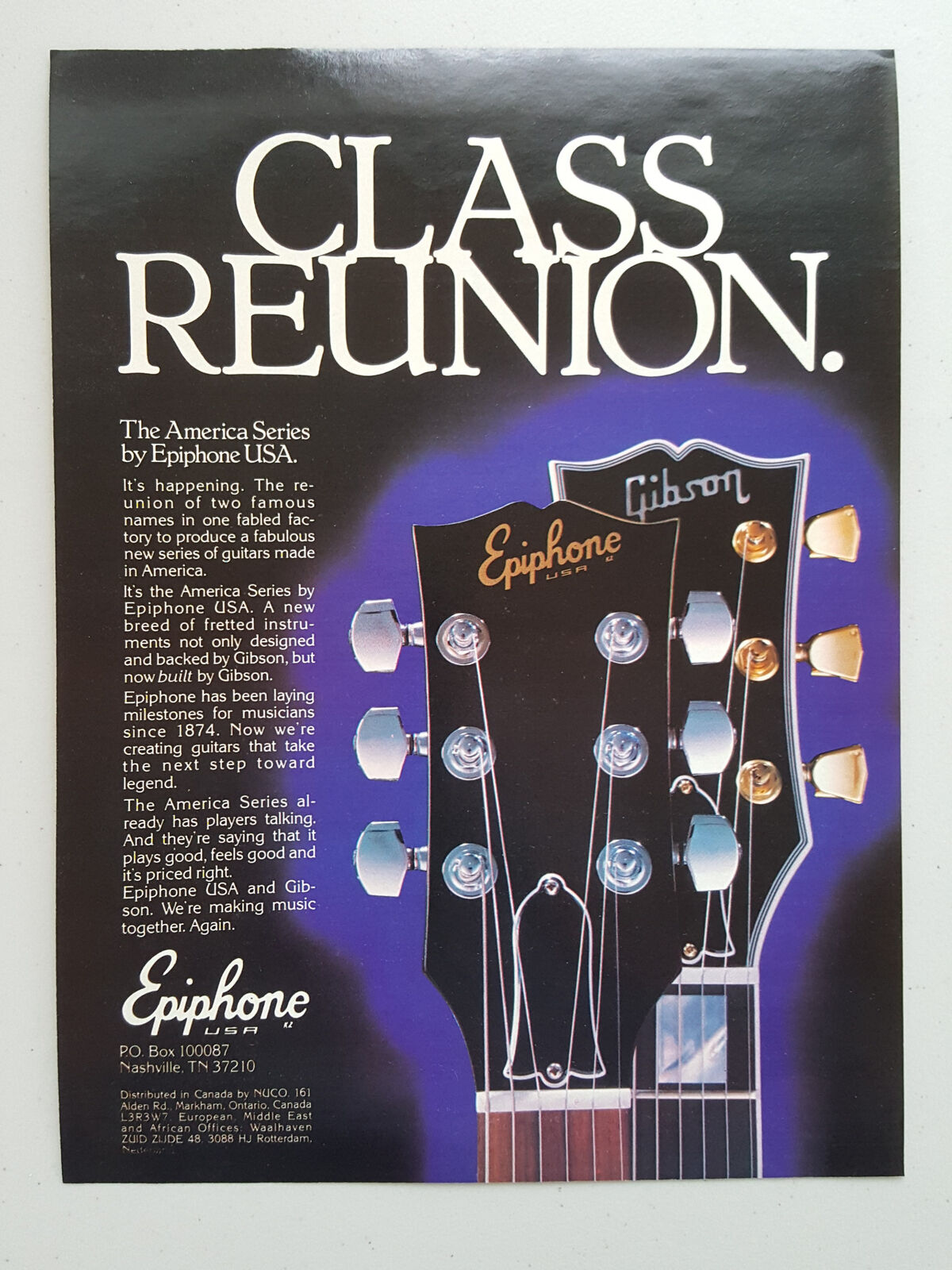 1982 Epiphone USA Electric Guitars Gibson Tuning Pegs Vintage Magazine Print Ad