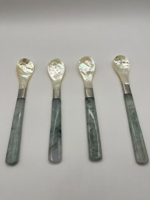 vintage mother of pearl spoons with Onyx Handdle 6 '' X 4 Pcs.