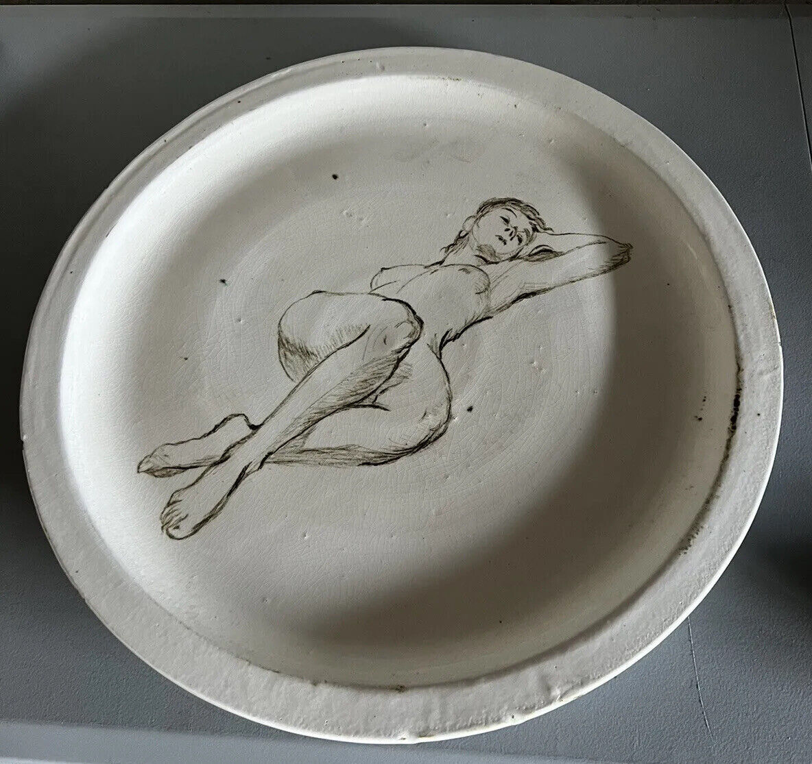 Rare Terre de Faience French Charger w/Nude in Manner of Degas