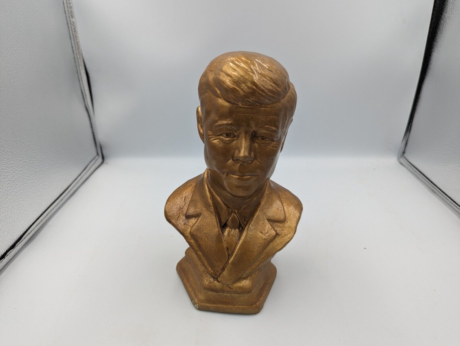 Vintage JFK John F Kennedy Bust Bronze Colored Ceramic 9\