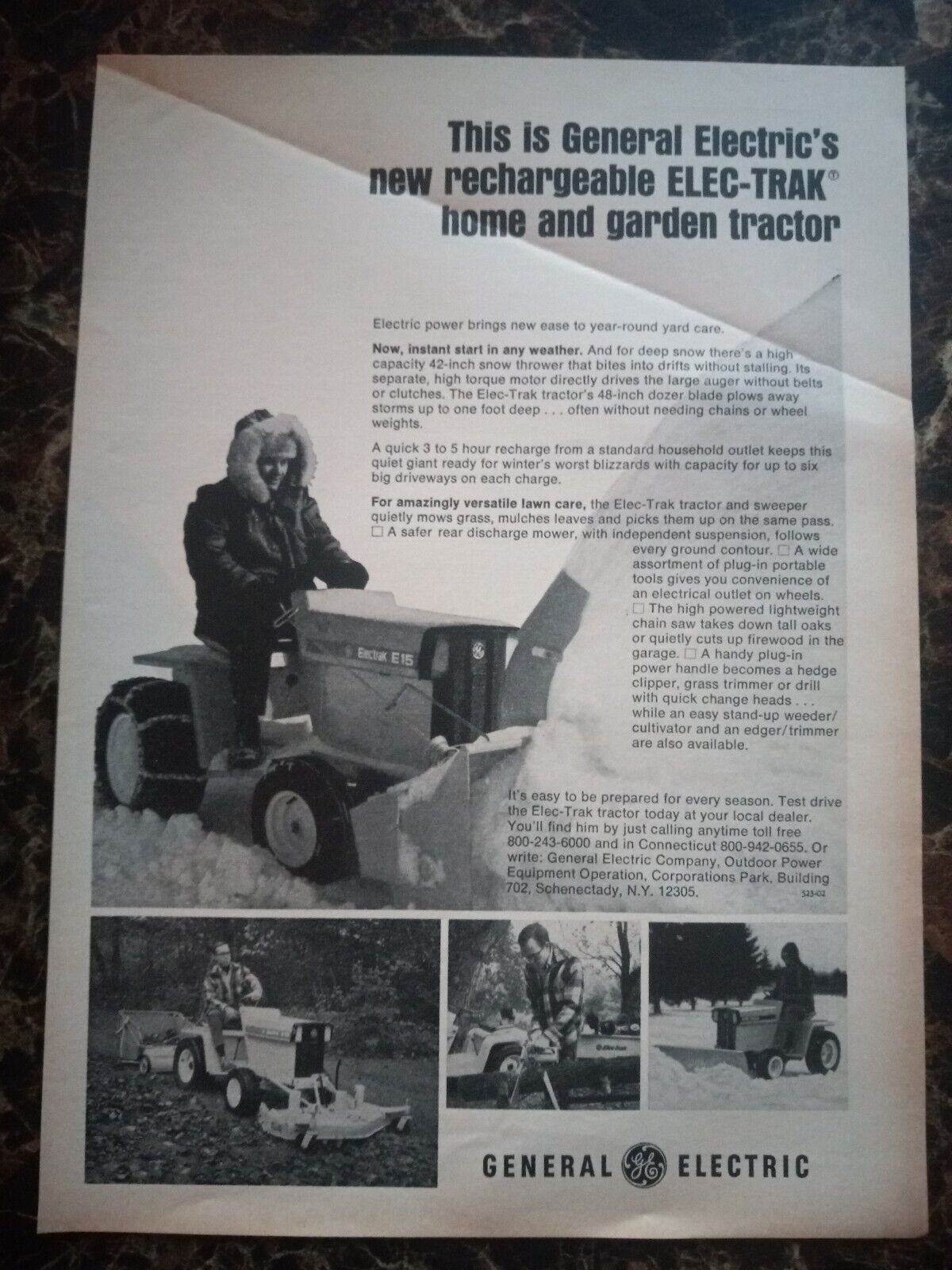 GE Elec-Trak E15 Garden Tractor General Electric Snow 1970 Vintage Print Ad