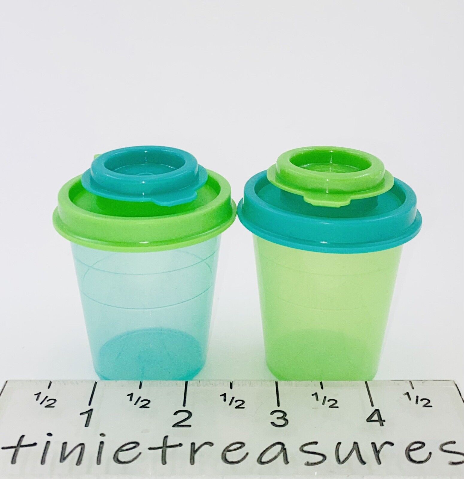Tupperware Midget Sized(2 Oz) Salt & Pepper Shakers Teal/green tinietreasure