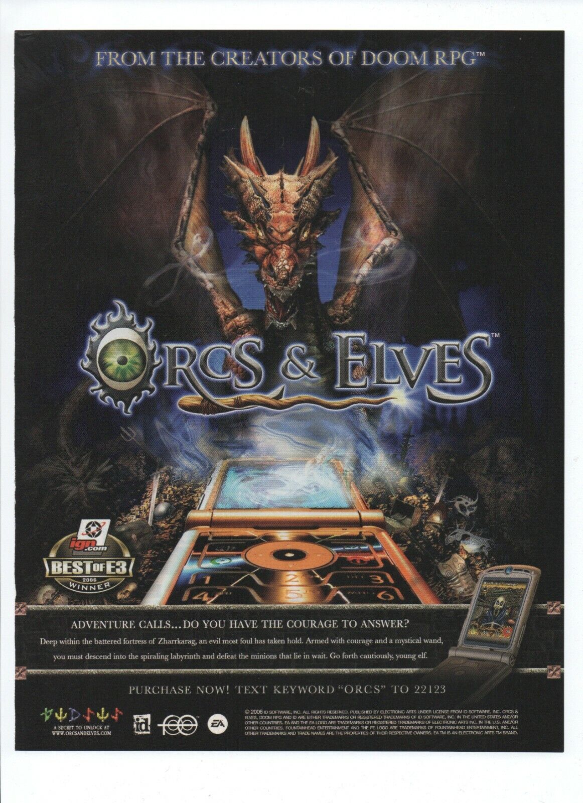 2006 Orcs & Elves Mobile Phone Video Game Print Ad Art RPG RARE