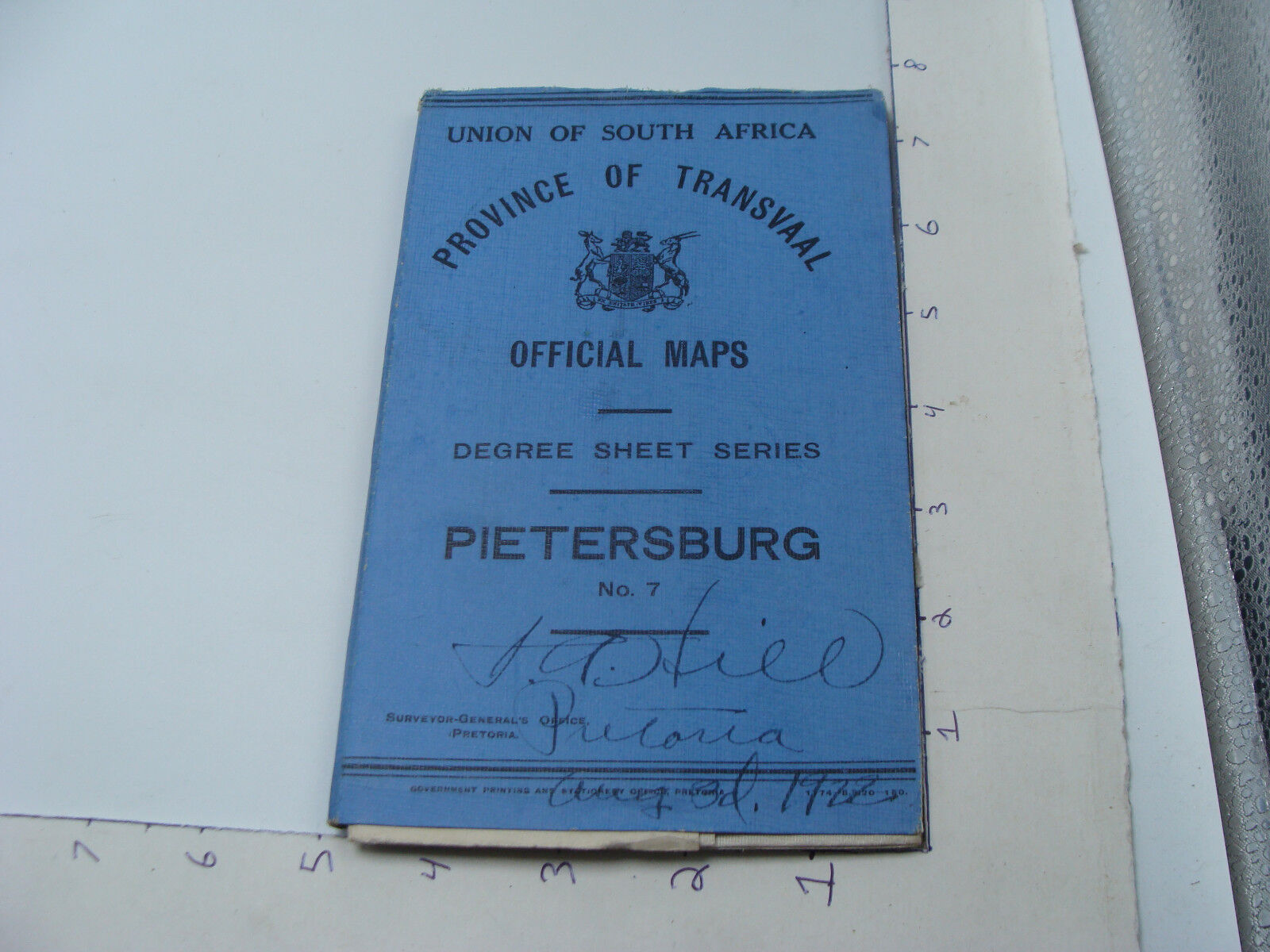 1922 Union of South Africa - Procince of Transvall Official Map -- PIETERSBURG