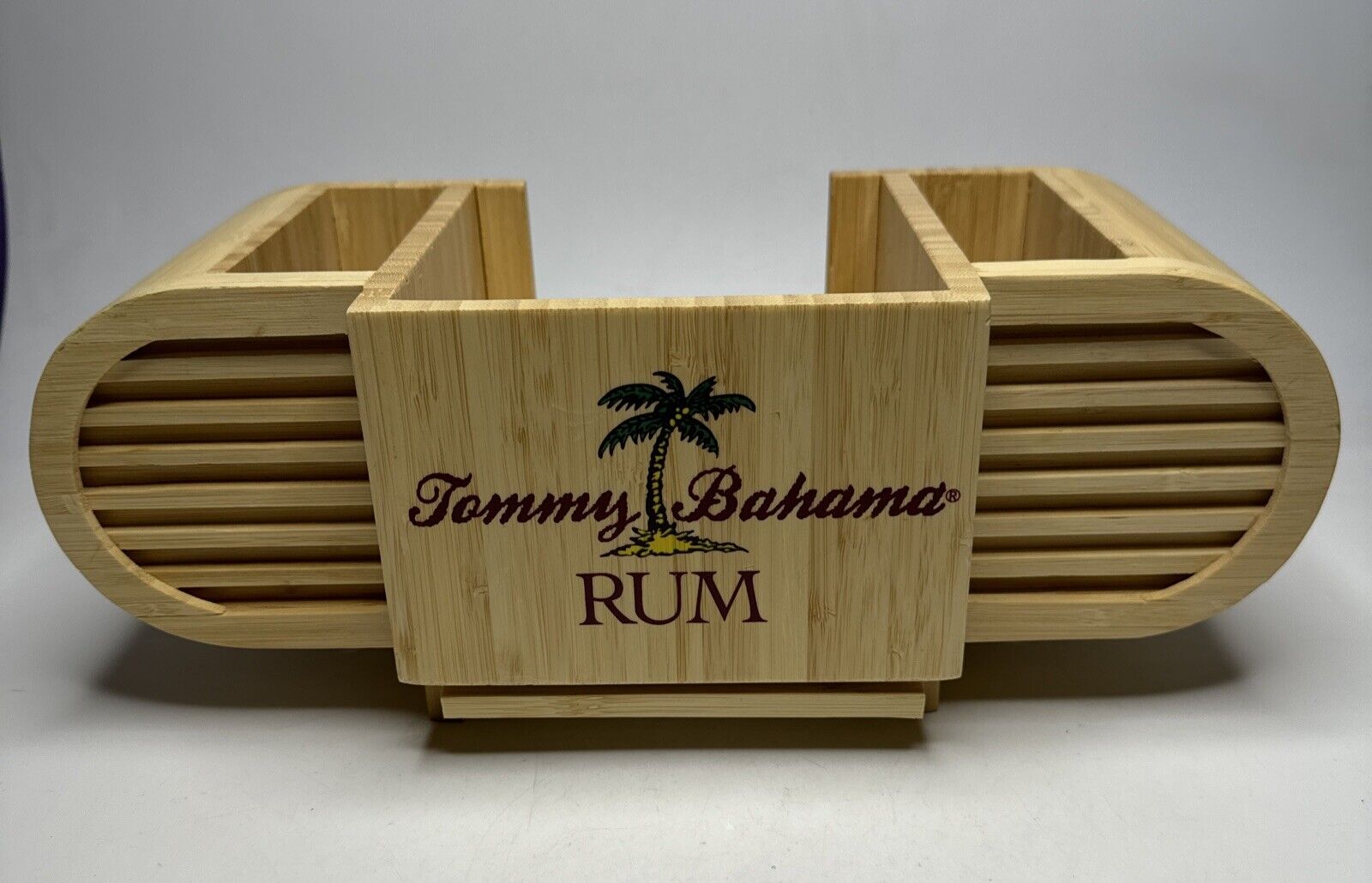 Tommy Bahama Logo Rum Bar Bamboo Caddy Wood Napkin Straw Holder Tiki Bar Patio