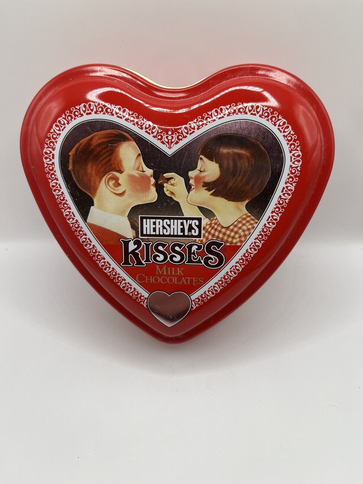 Hershey's Kisses Vintage Tin Boy Girl 2001 Heart Shaped Valentine's Day