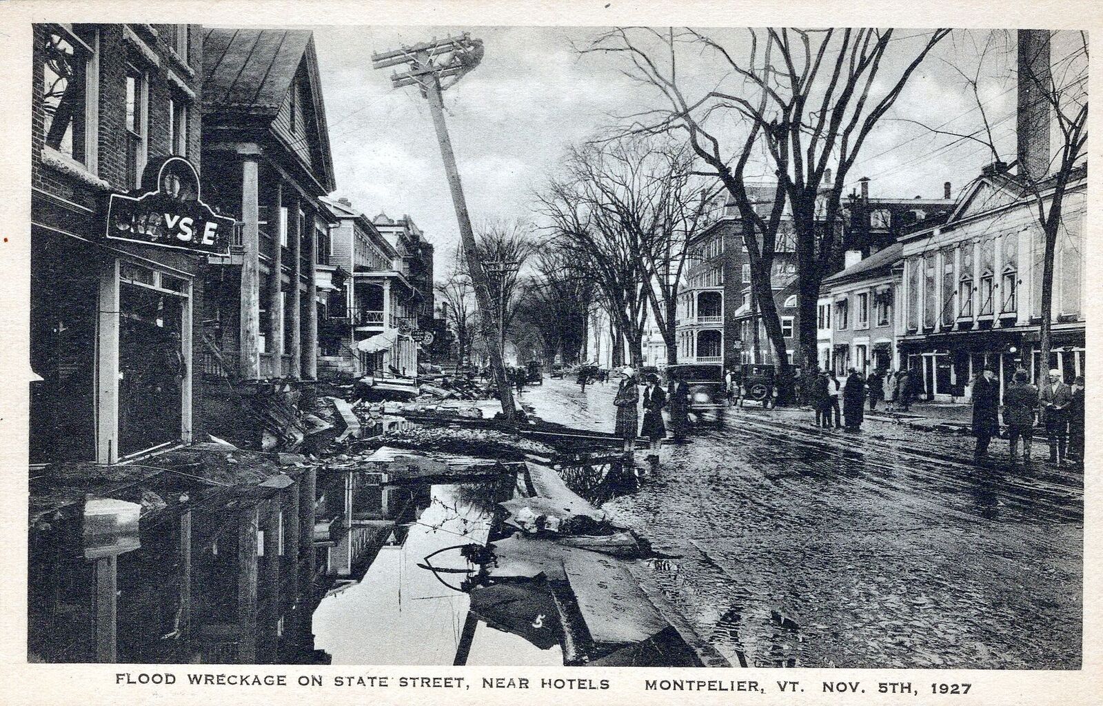 MONTPELIER VT - 1927 Flood Wreckage On State Street Near Hotels Postcard