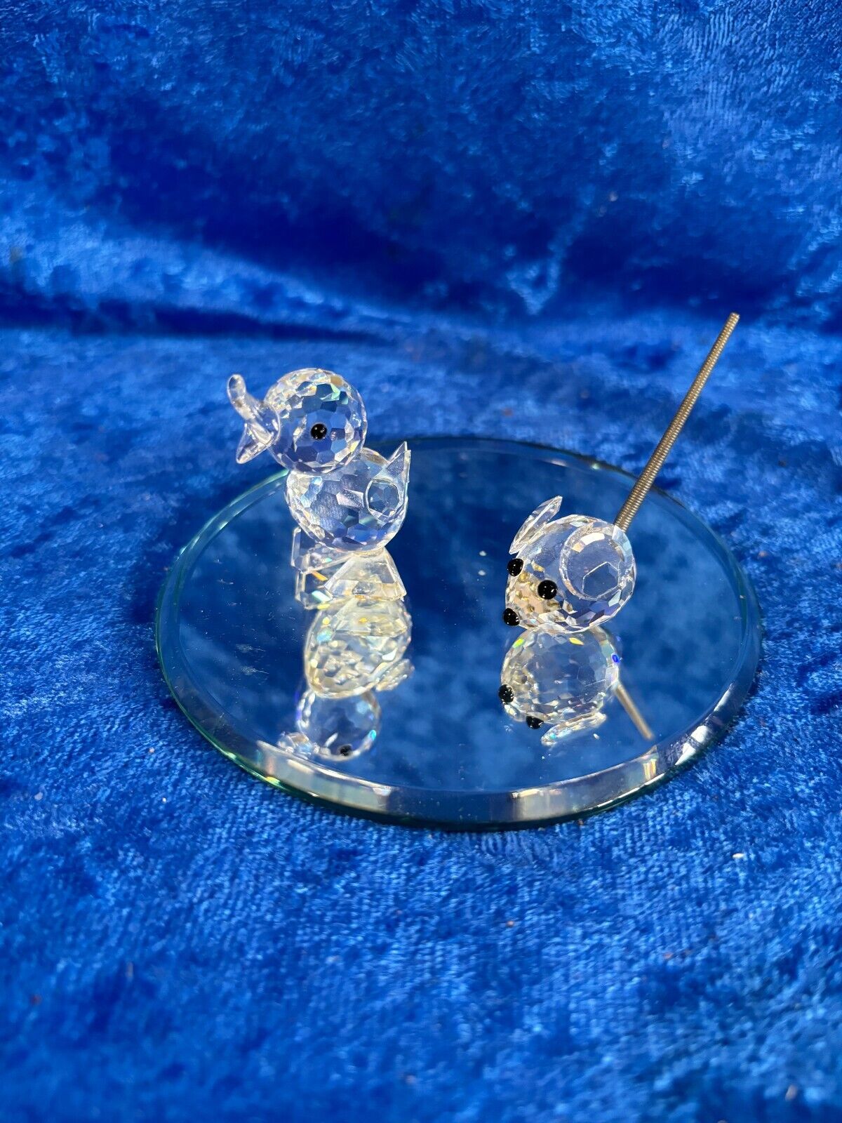 Pair Swarovski Crystal Duck & Mouse Figures on Beveled Mirror