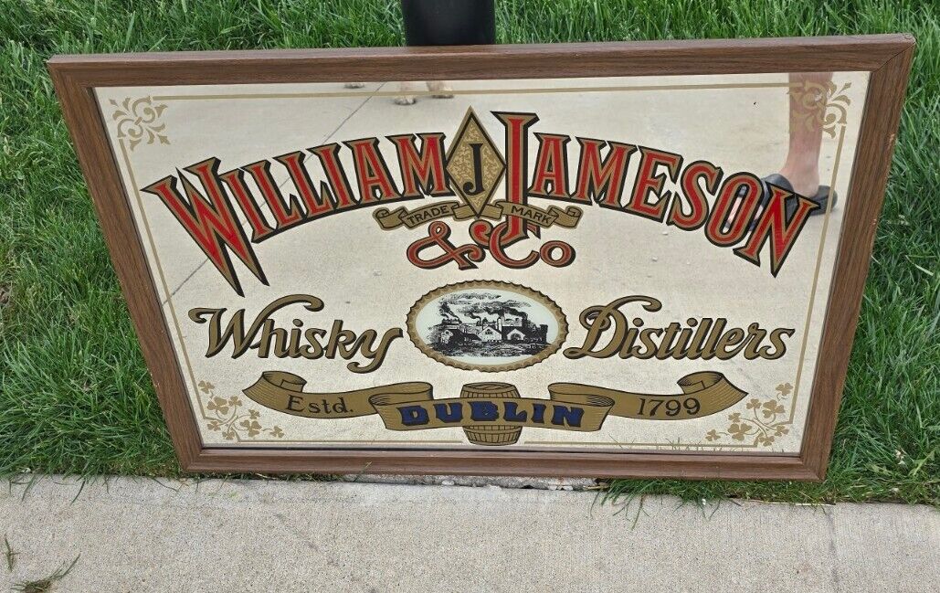 Vintage William Jameson & Co Whisky Mirror Large 32x22 Dublin Irish Bar Sign