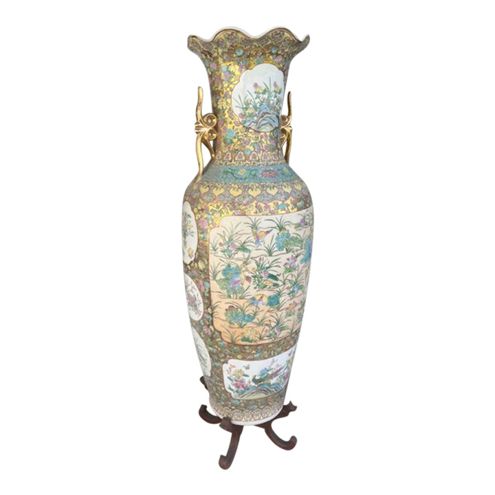 Large 1970s 6ft Tall Asian Vase on Stand