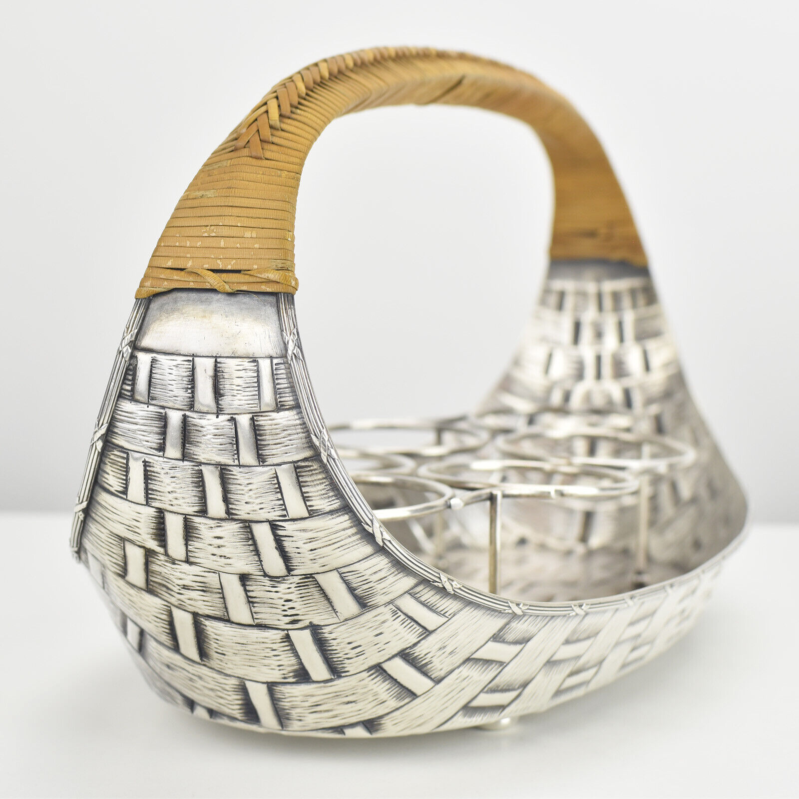 Antique Silverplated Basket Shaped Lemonade Glasses Holder Server Art Nouveau