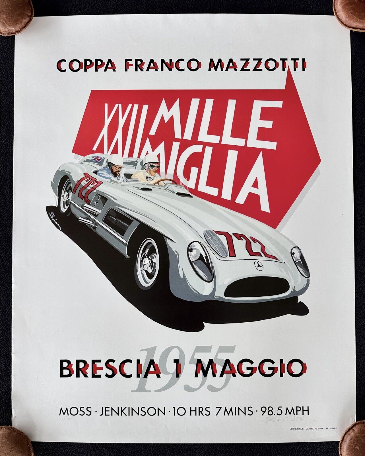 Signed LtdEd Dennis Simon Stirling Moss 1955 Mille Miglia Mercedes 300SLR Poster