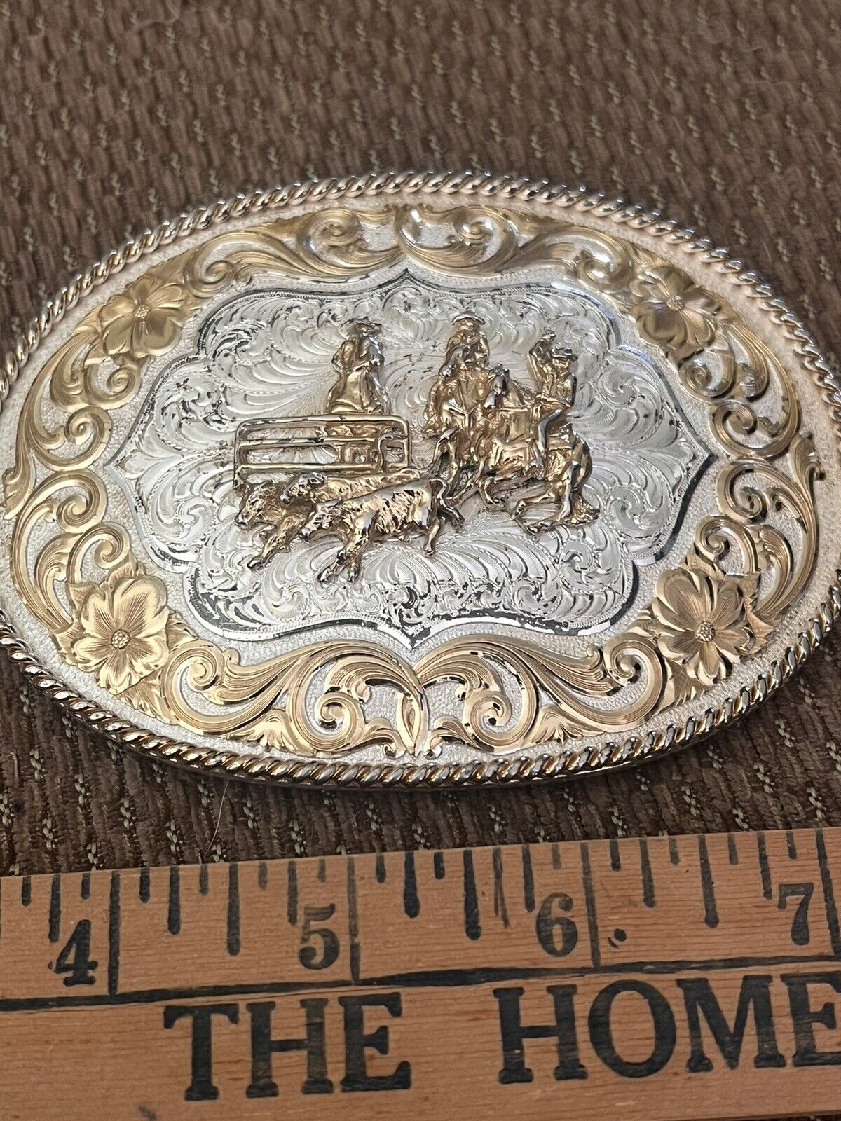 Montana Silver Mint Silver Plate Belt Buckle Steer Cowboy Rare Fast Shipping