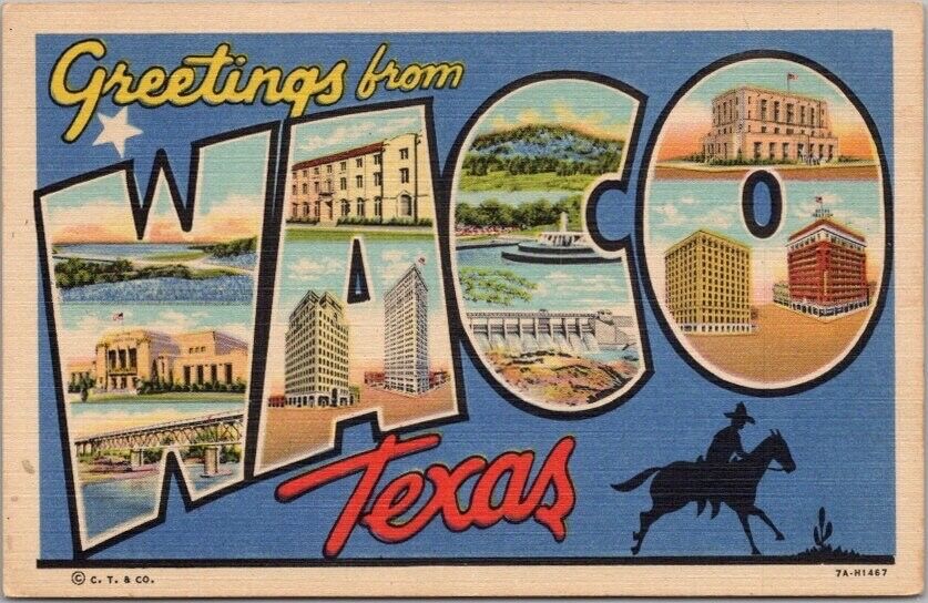 WACO, Texas Large Letter Postcard Multi-View Curteich Linen / Unused c1937