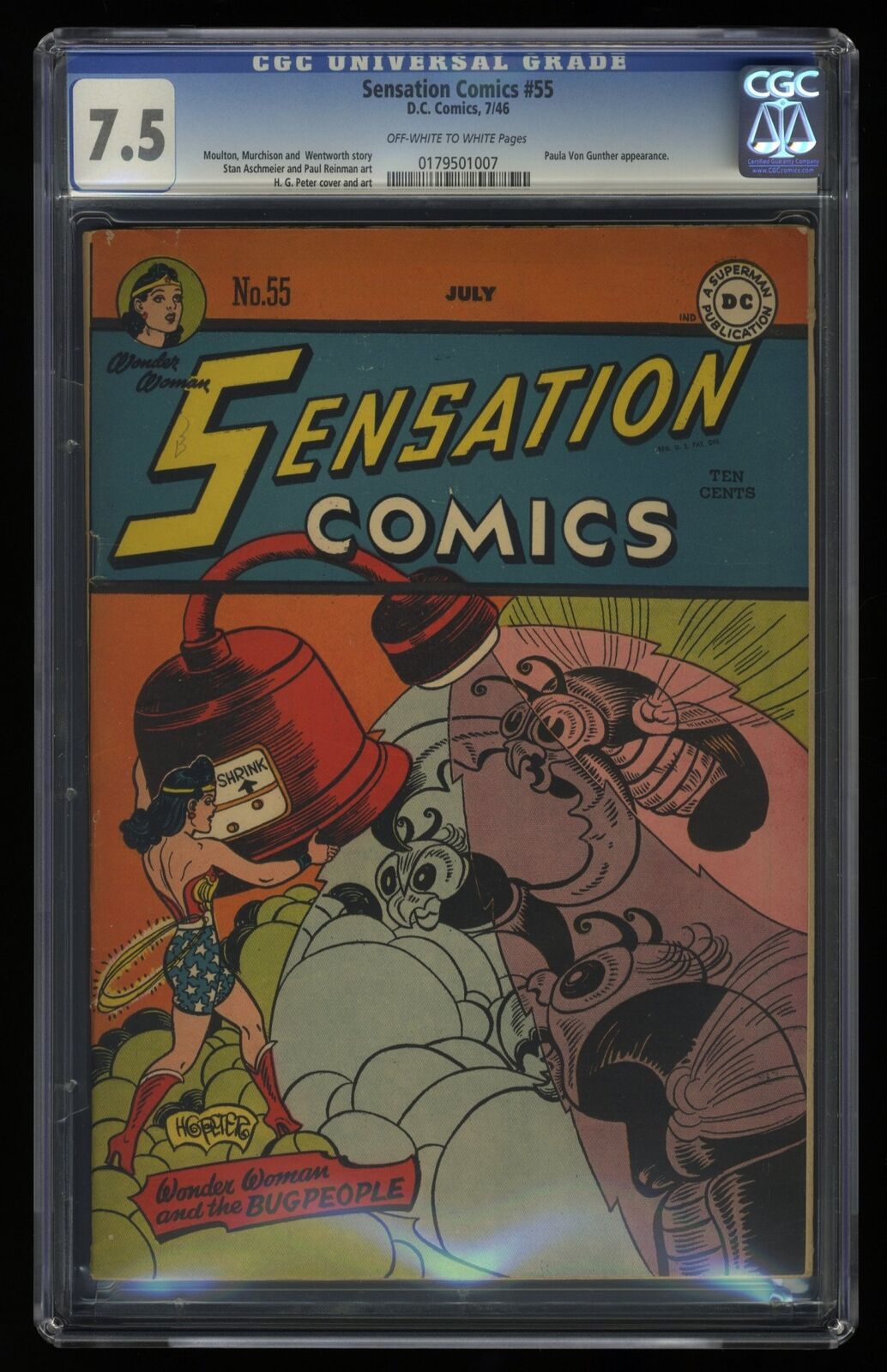 Sensation Comics #55 CGC VF- 7.5 Off White to White DC Comics 1946