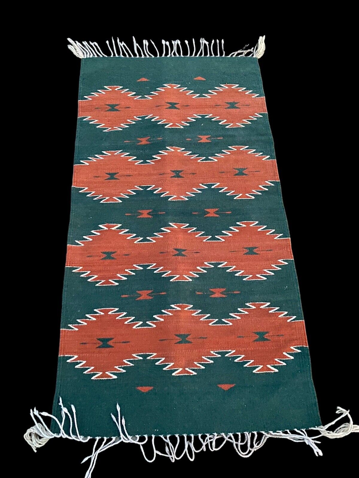 Southwestern Mexican Indian Native American Navajo Wool Rug Green Orange 58\